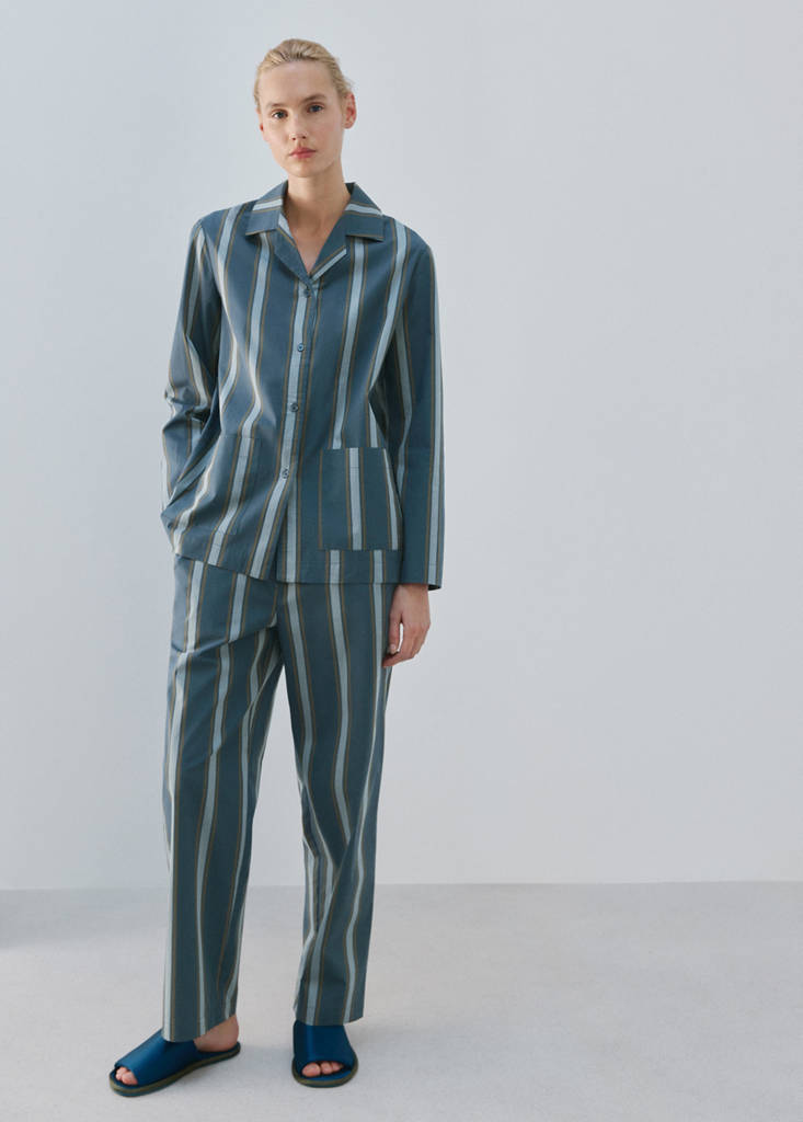 Long sleeve striped pyjama top — Turquoise