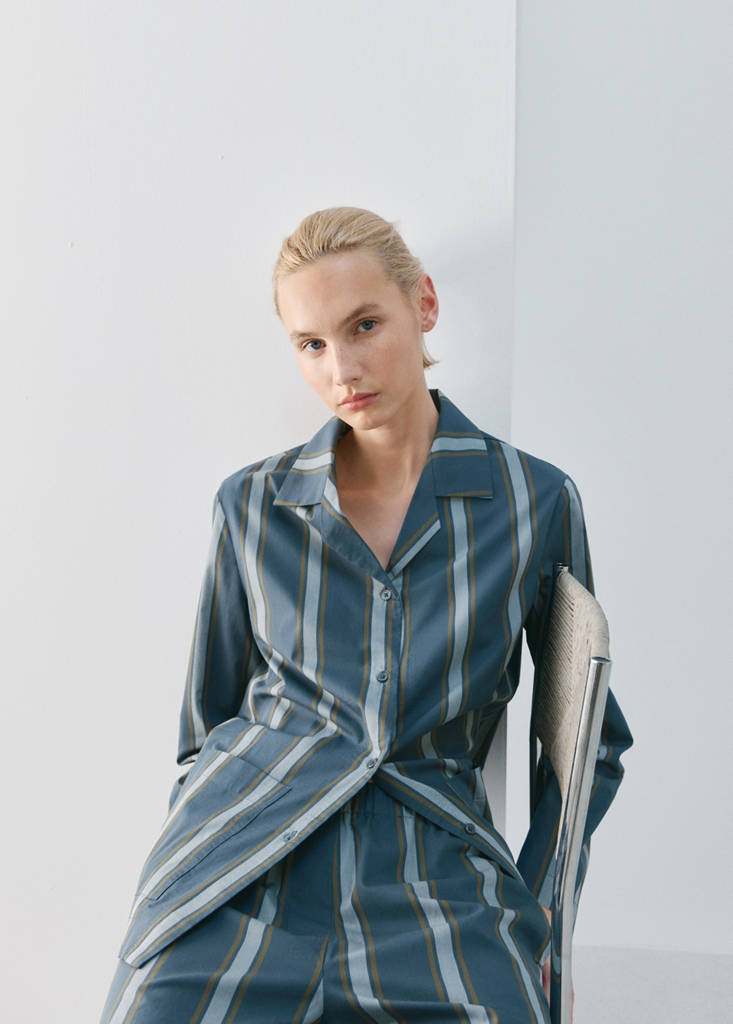 Long sleeve striped pyjama top — Turquoise