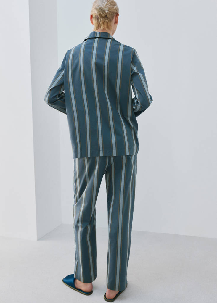 Long sleeve striped pyjama top — Turquoise