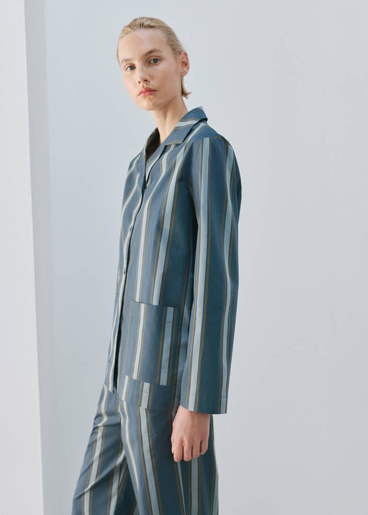 Long sleeve striped pyjama top — Turquoise