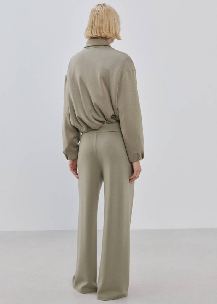 Straight-fit trousers with elastic waist — Khaki