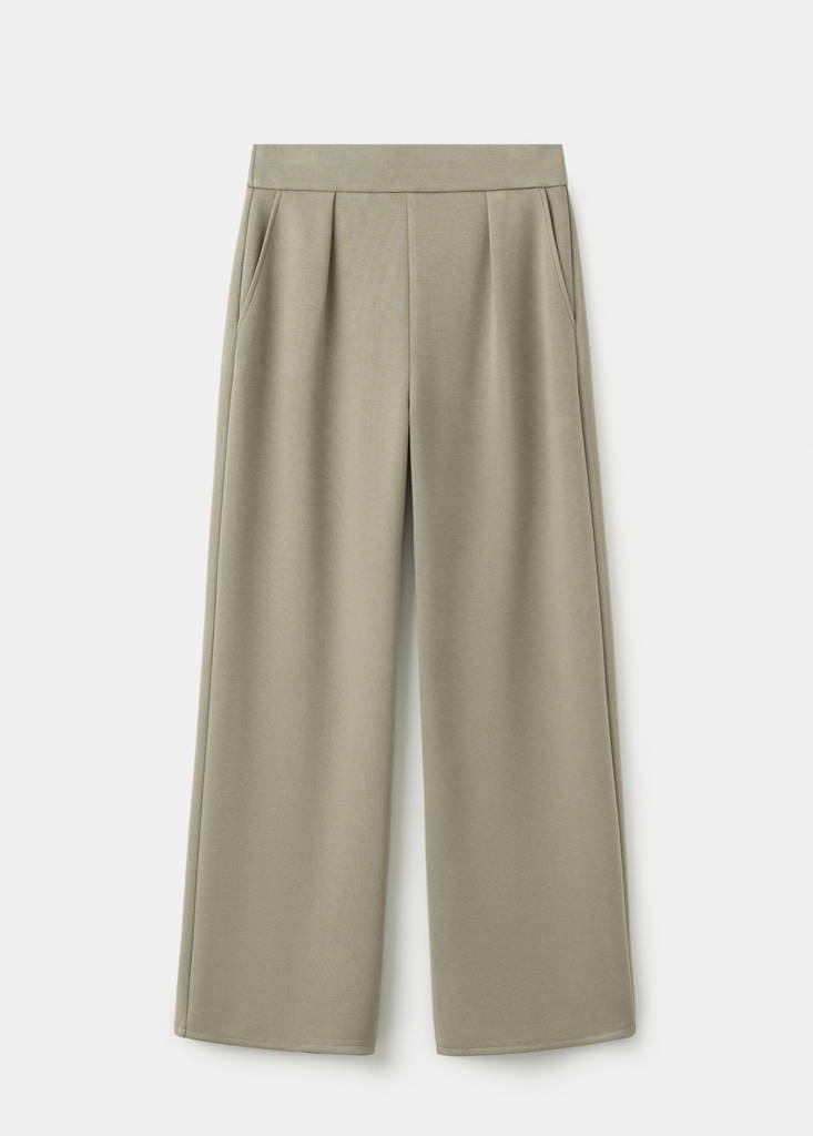 Straight-fit trousers with elastic waist — Khaki