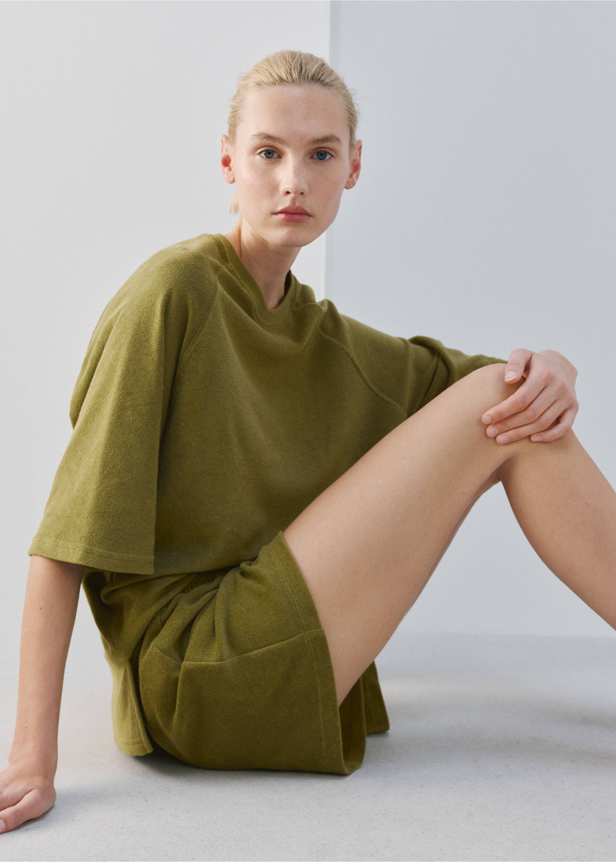 Terry cotton sweater - Medium plane, Khaki. Ref: 27073328-00.