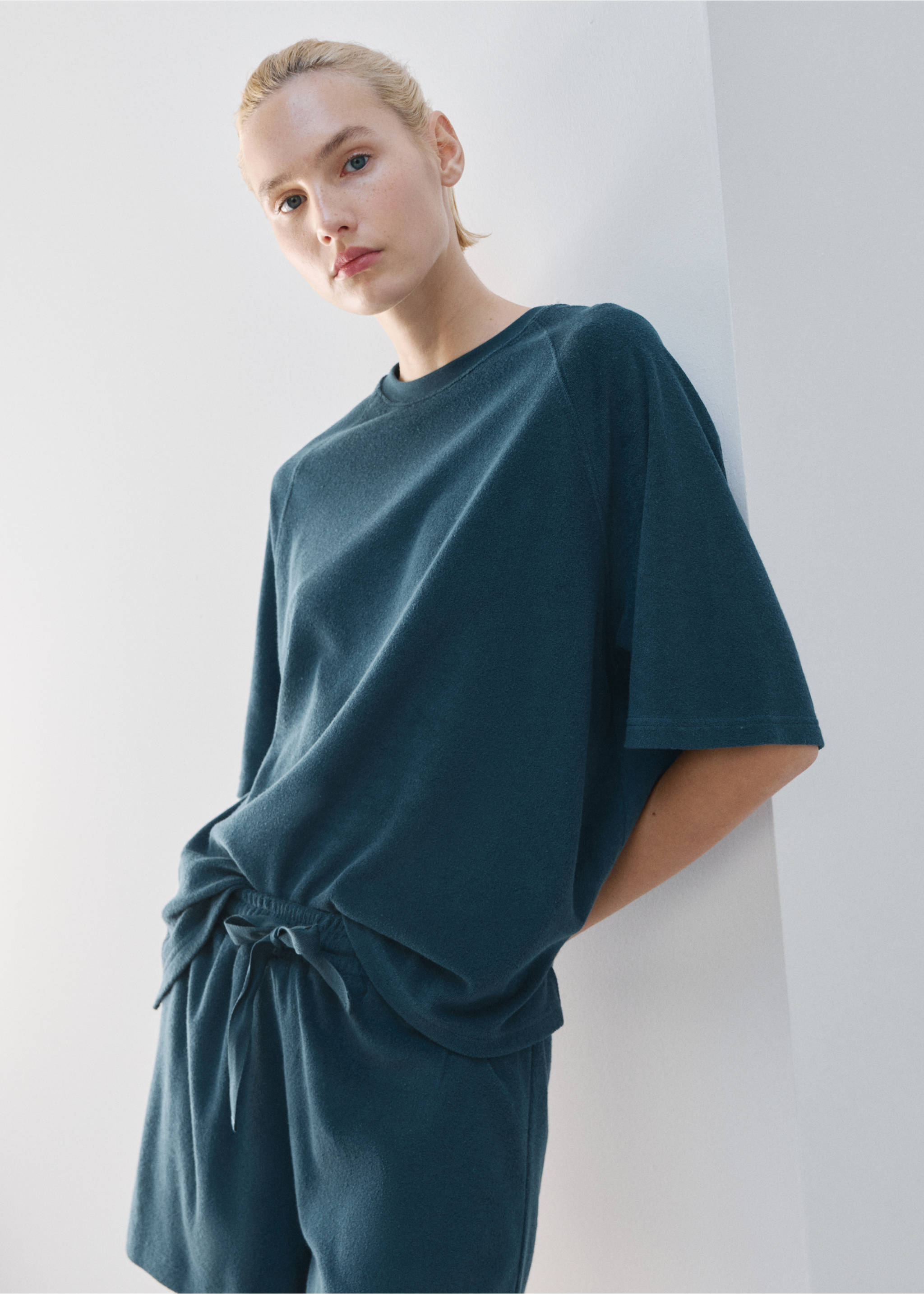 Terry cotton sweater - Medium plane, Blue. Ref: 27073328-00.