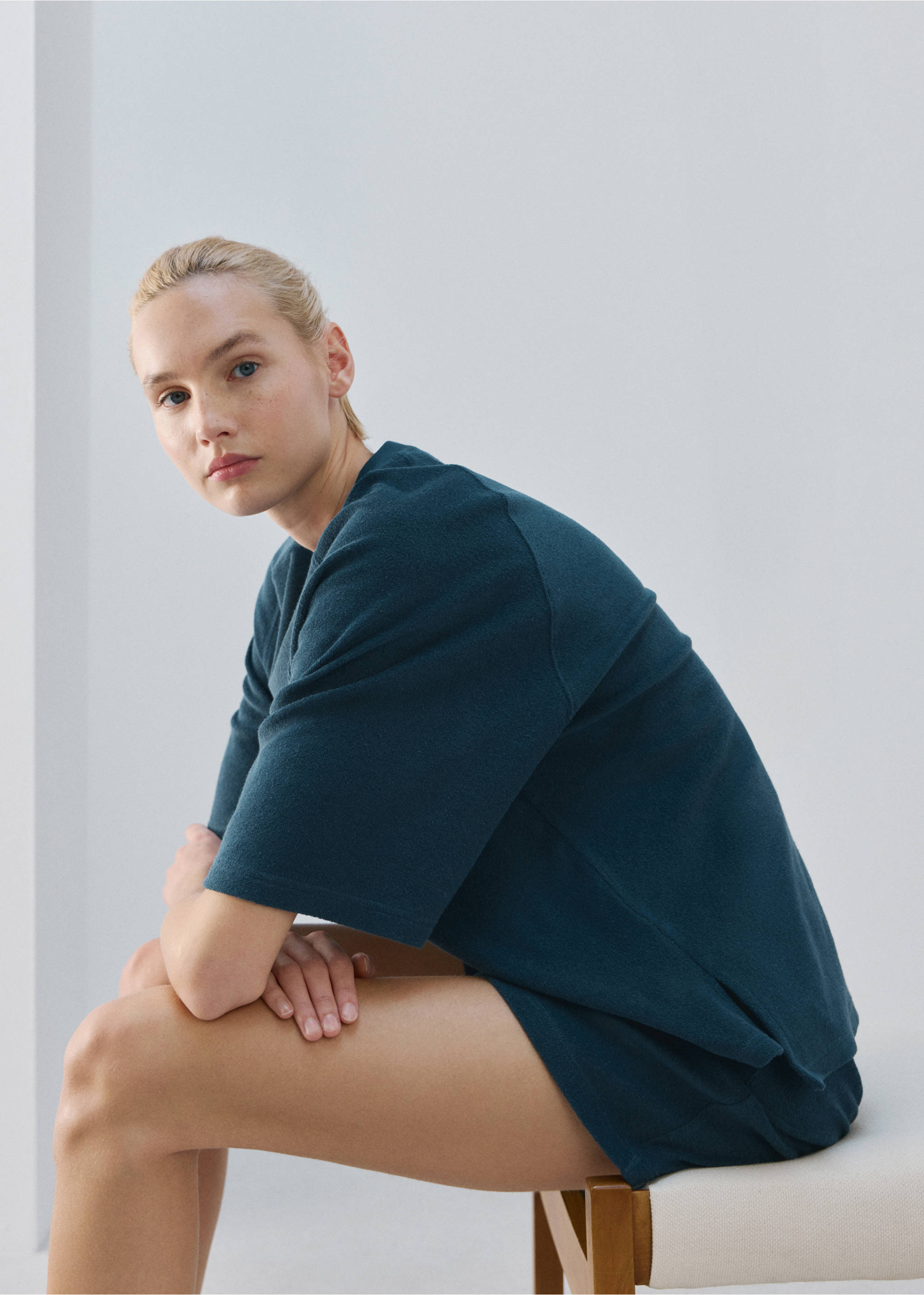 Terry cotton sweater - Details of the article 2, Blue. Ref: 27073328-00.