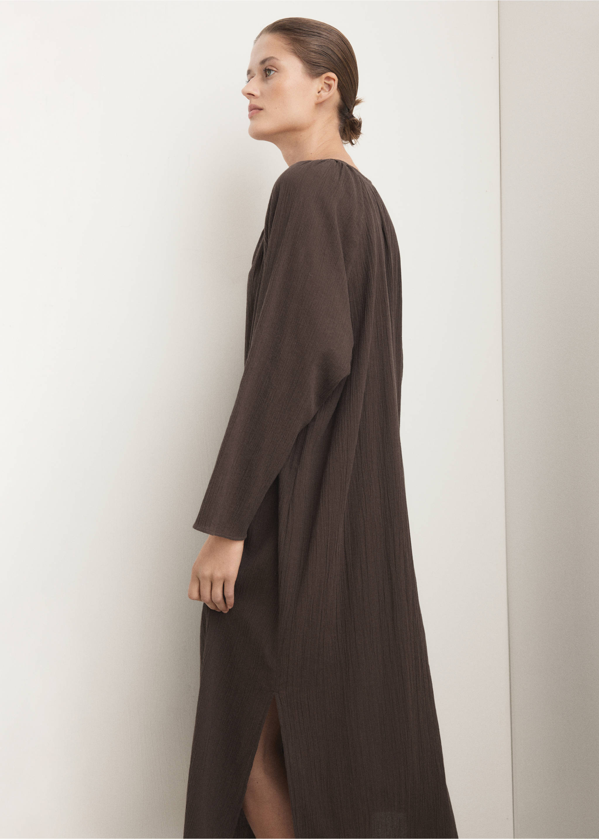 Nachthemd van mousseline - Middenvlak, Chocoladebruin. Ref: 27073329-00.