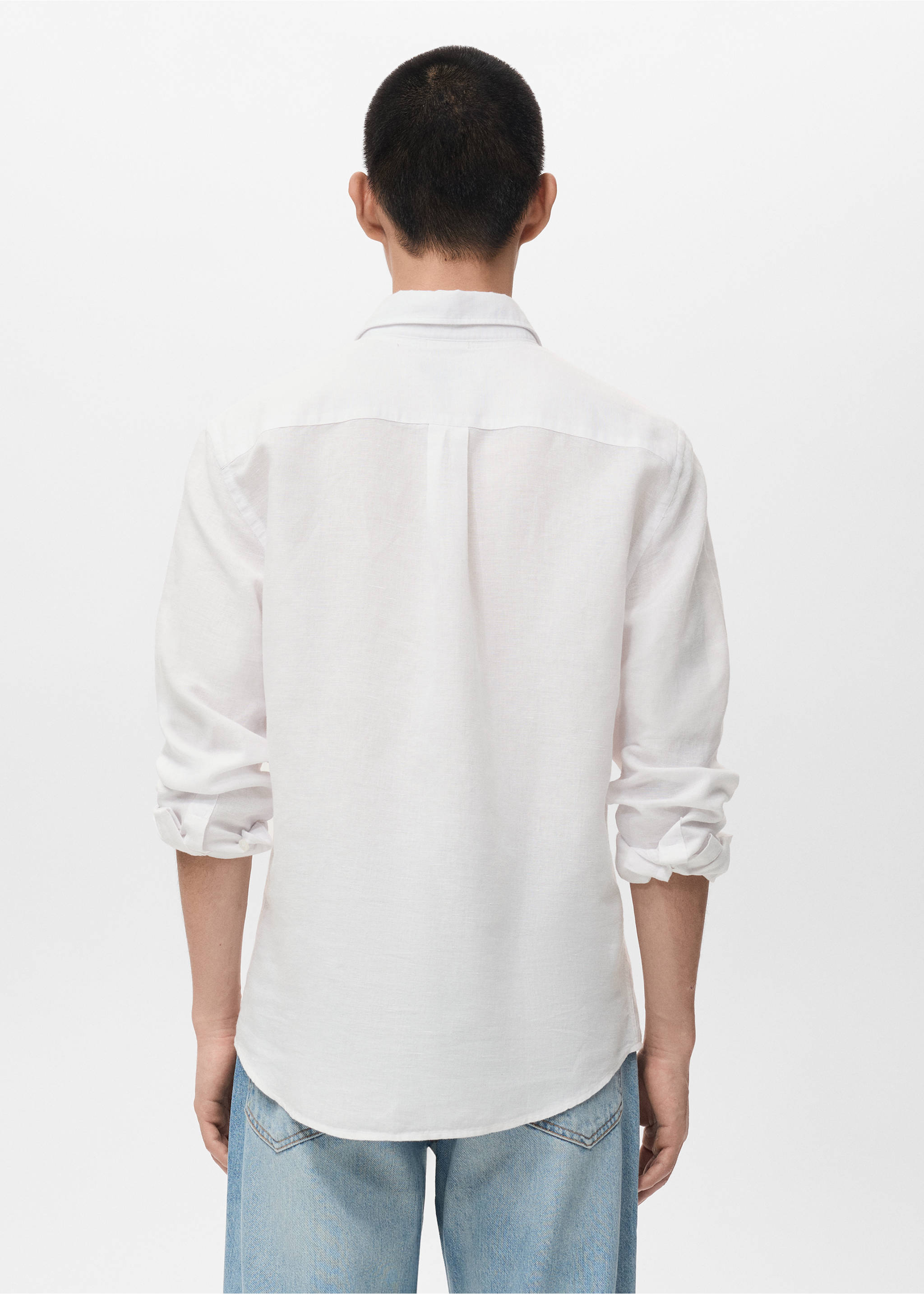 Льняная рубашка с карманом - Обратная сторона изделия, Белый. Ref: 27073330-00.