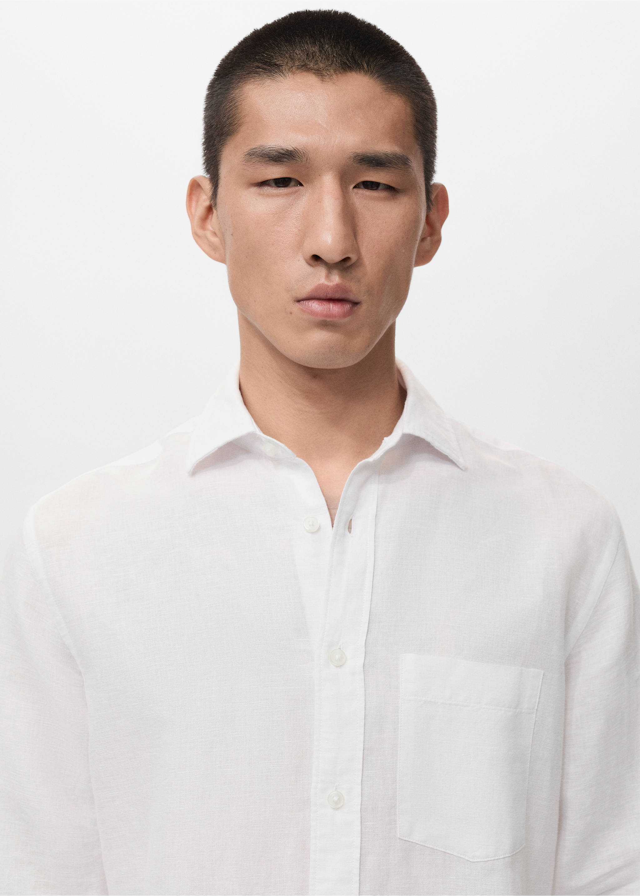 Льняная рубашка с карманом - Деталь изделия 2, Белый. Ref: 27073330-00.