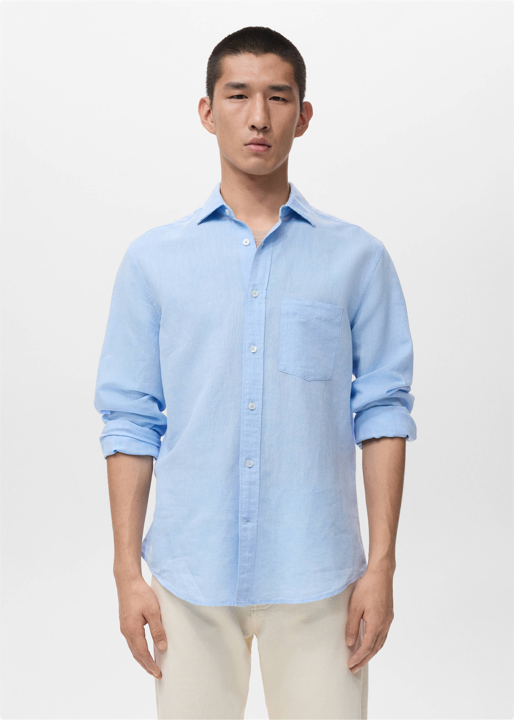 Льняная рубашка с карманом - Деталь изделия 1, Небесно-голубой. Ref: 27073330-00.