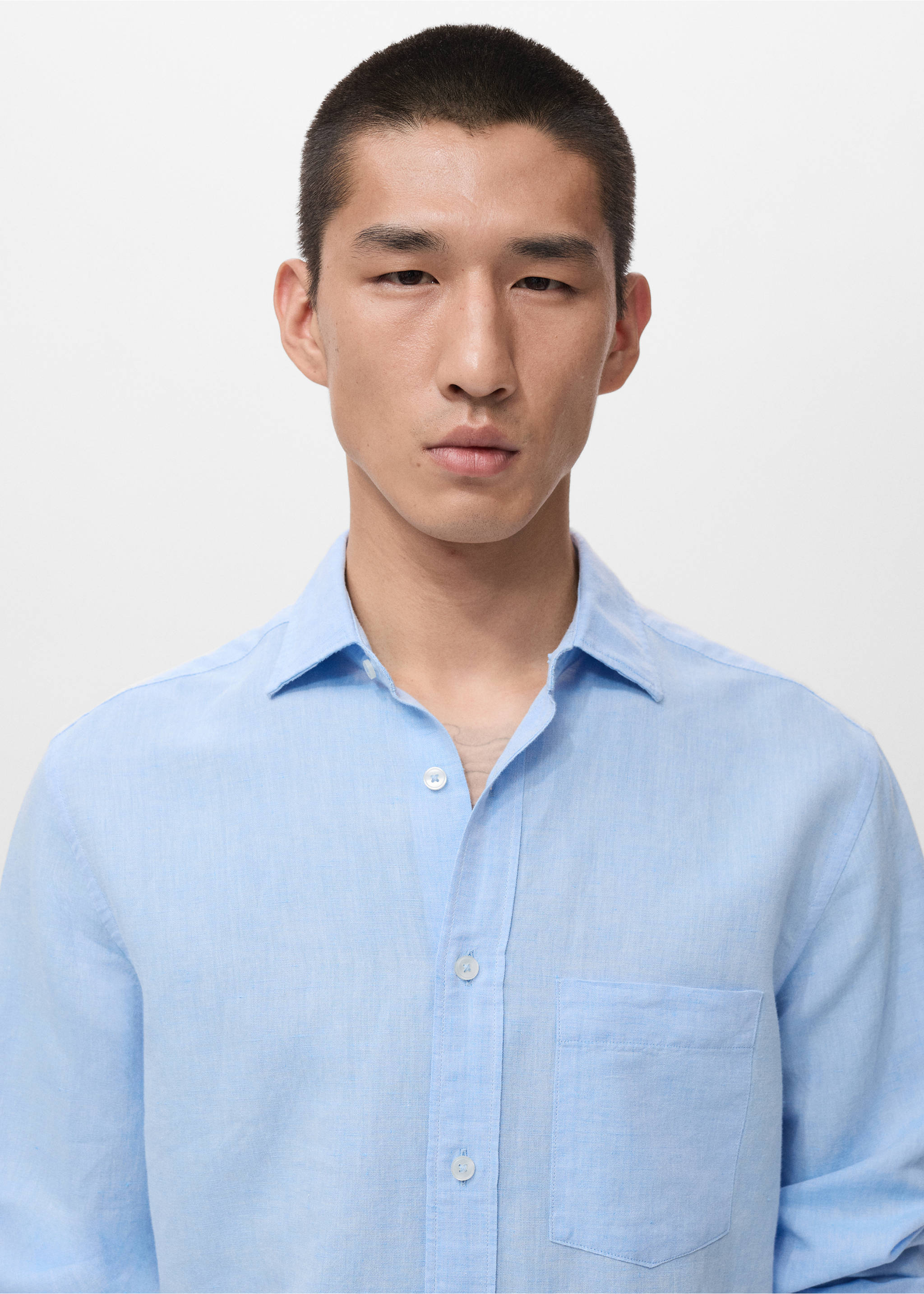 Льняная рубашка с карманом - Деталь изделия 2, Небесно-голубой. Ref: 27073330-00.