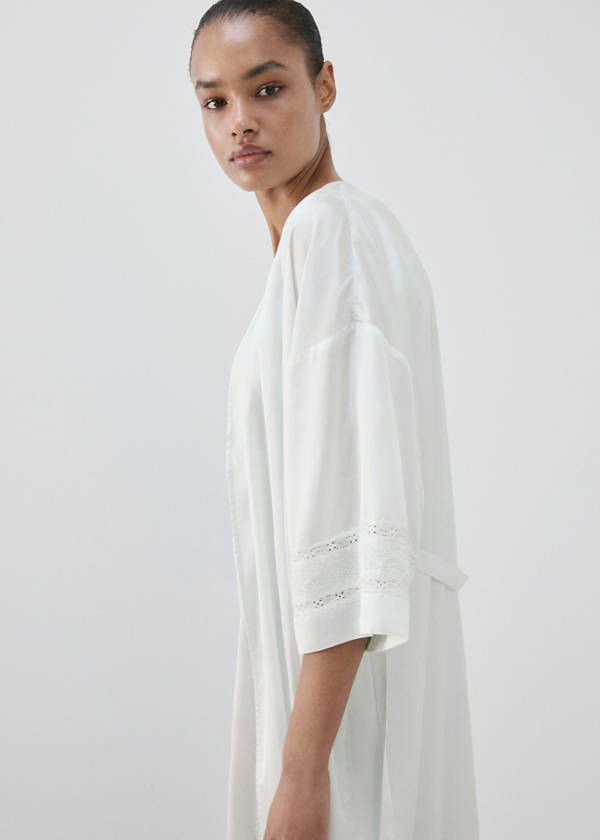 Satin robe with embroidered bow — Blue