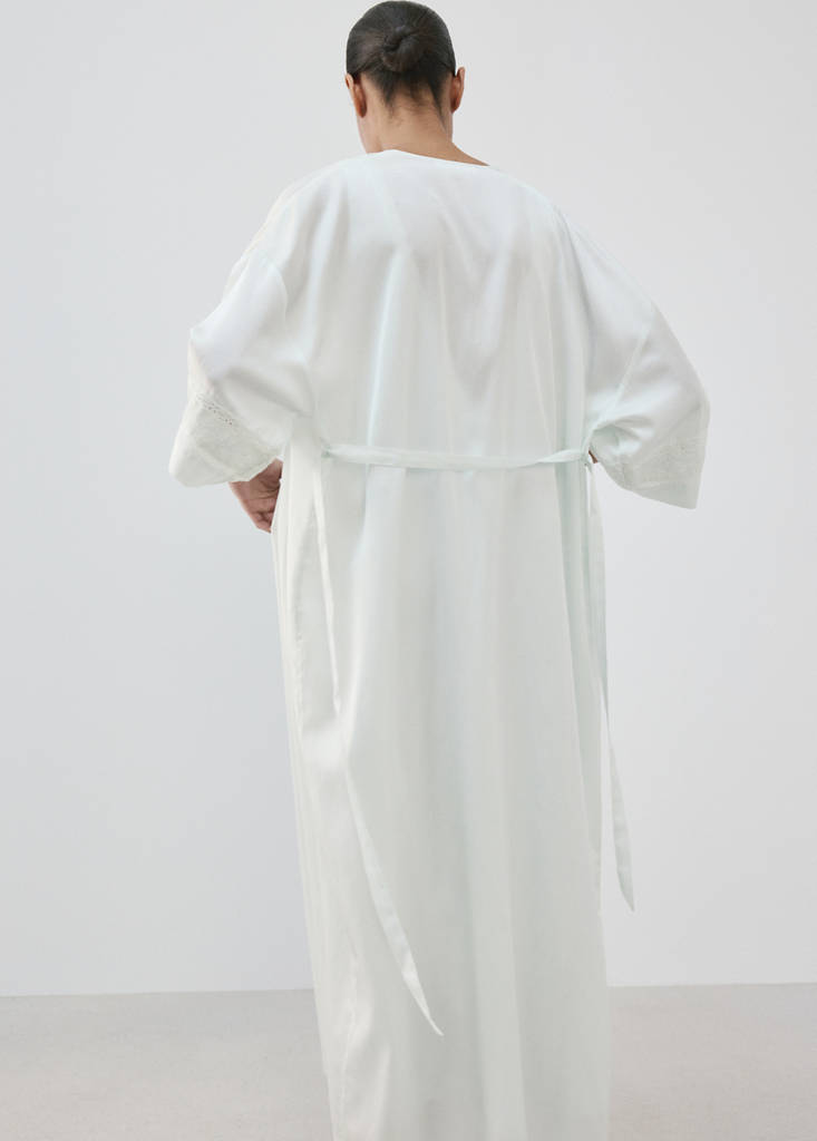 Satin robe with embroidered bow — Blue