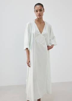 Satin robe with embroidered bow — Blue 4