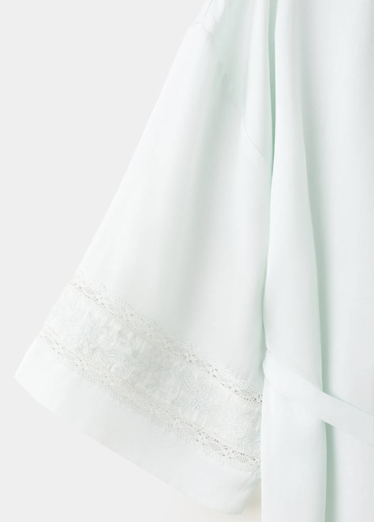 Satin robe with embroidered bow — Blue
