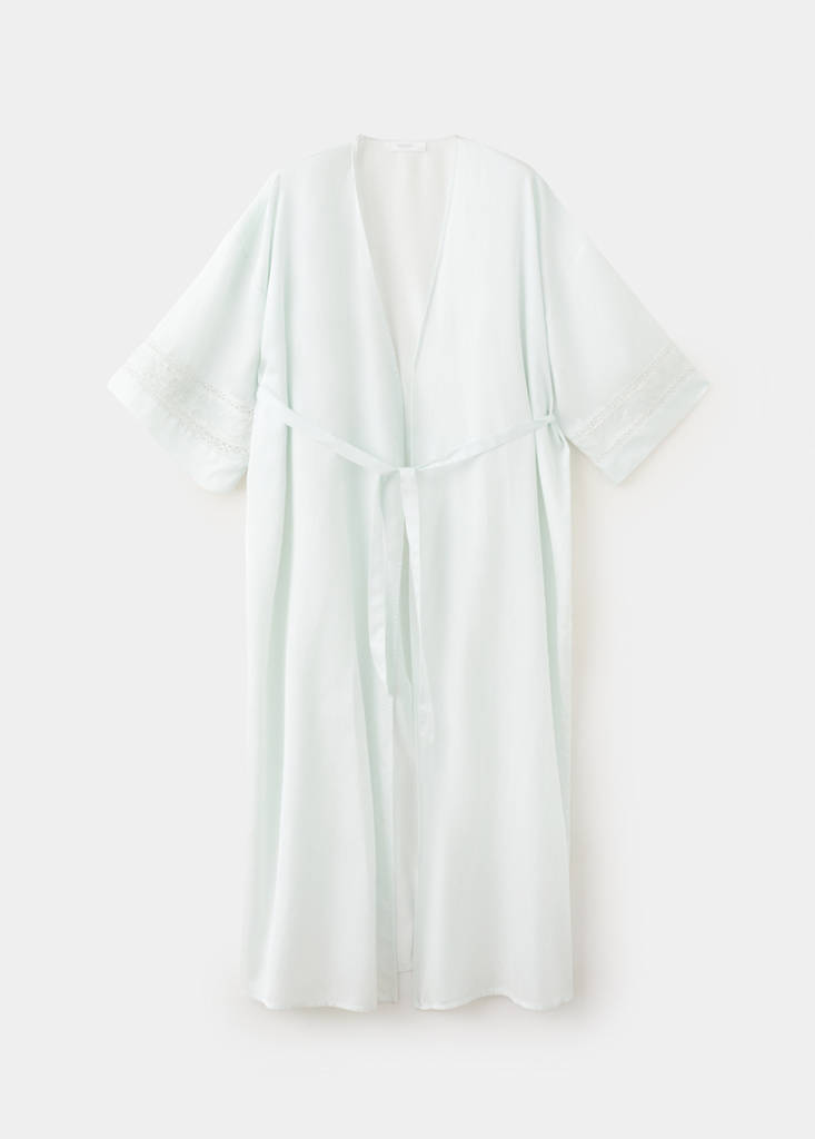 Satin robe with embroidered bow — Blue