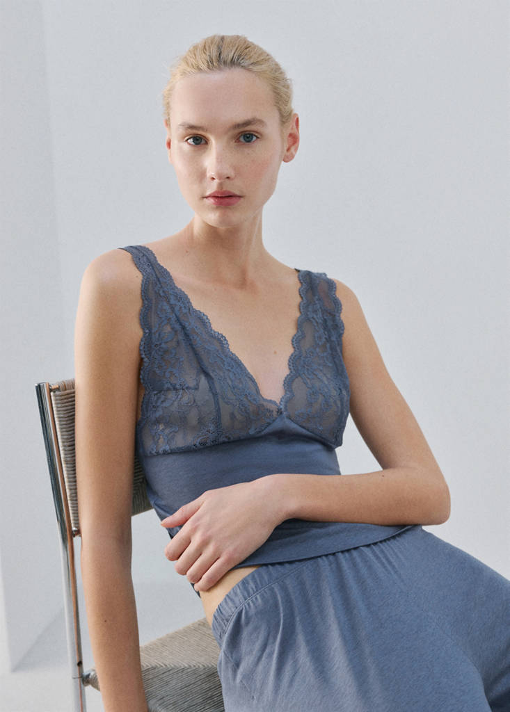 Lace backless top — Blue