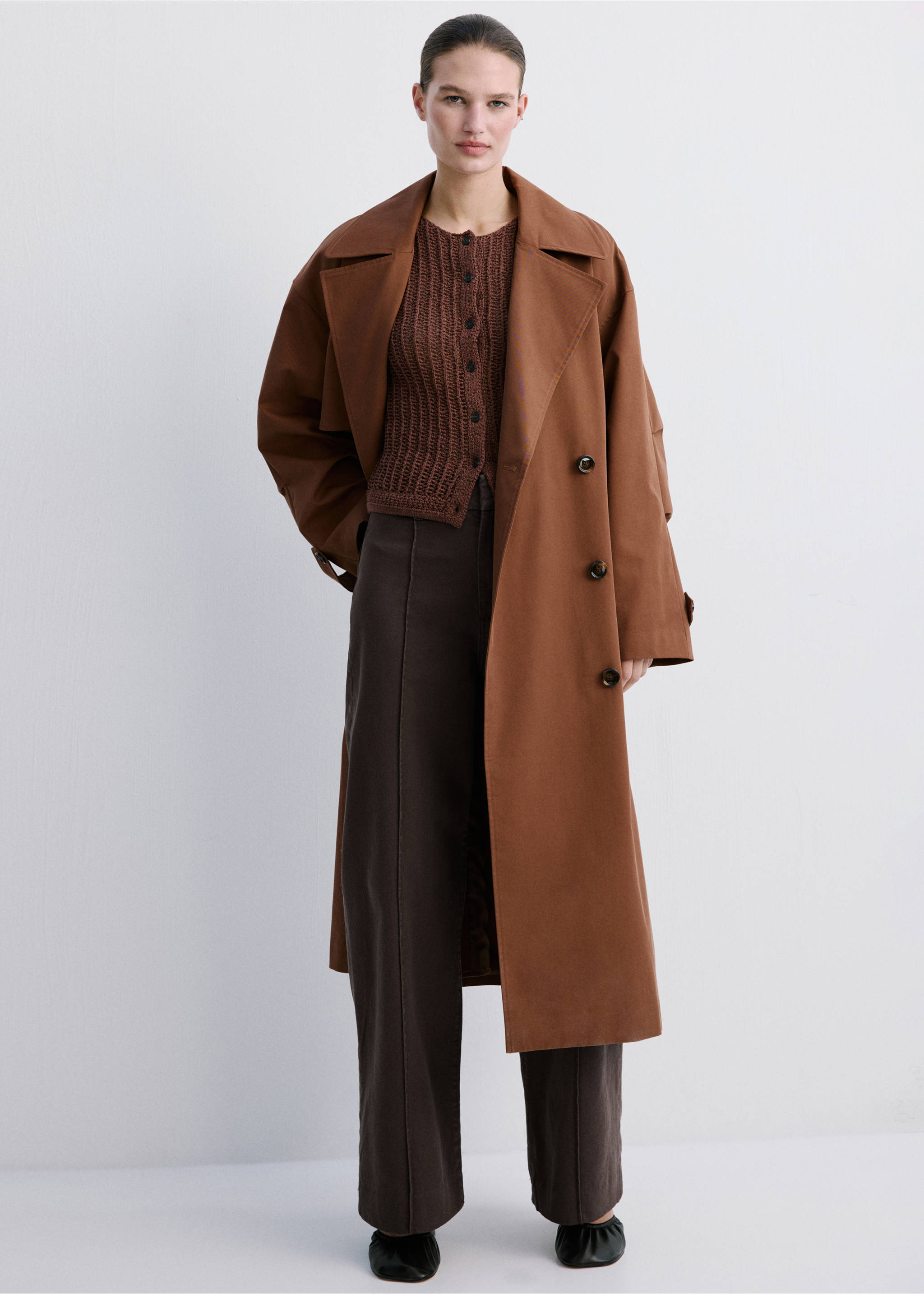 High-waisted wide leg jeans with stitching - General plane, Chocolate. Ref: 27073337-00.