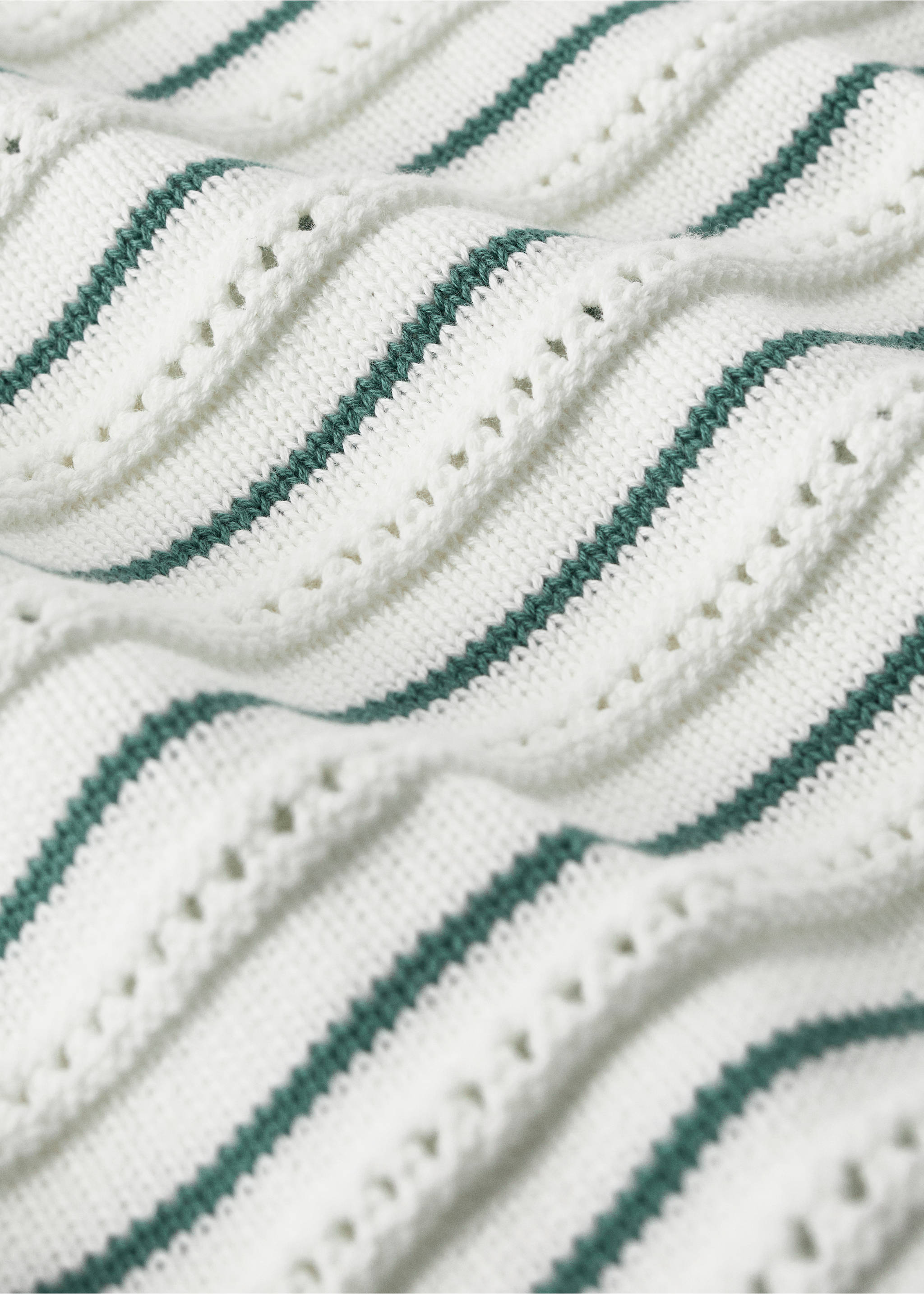 Children's cotton striped blanket - Details of the article 2, Petrol Blue. Ref: 27073339-00.