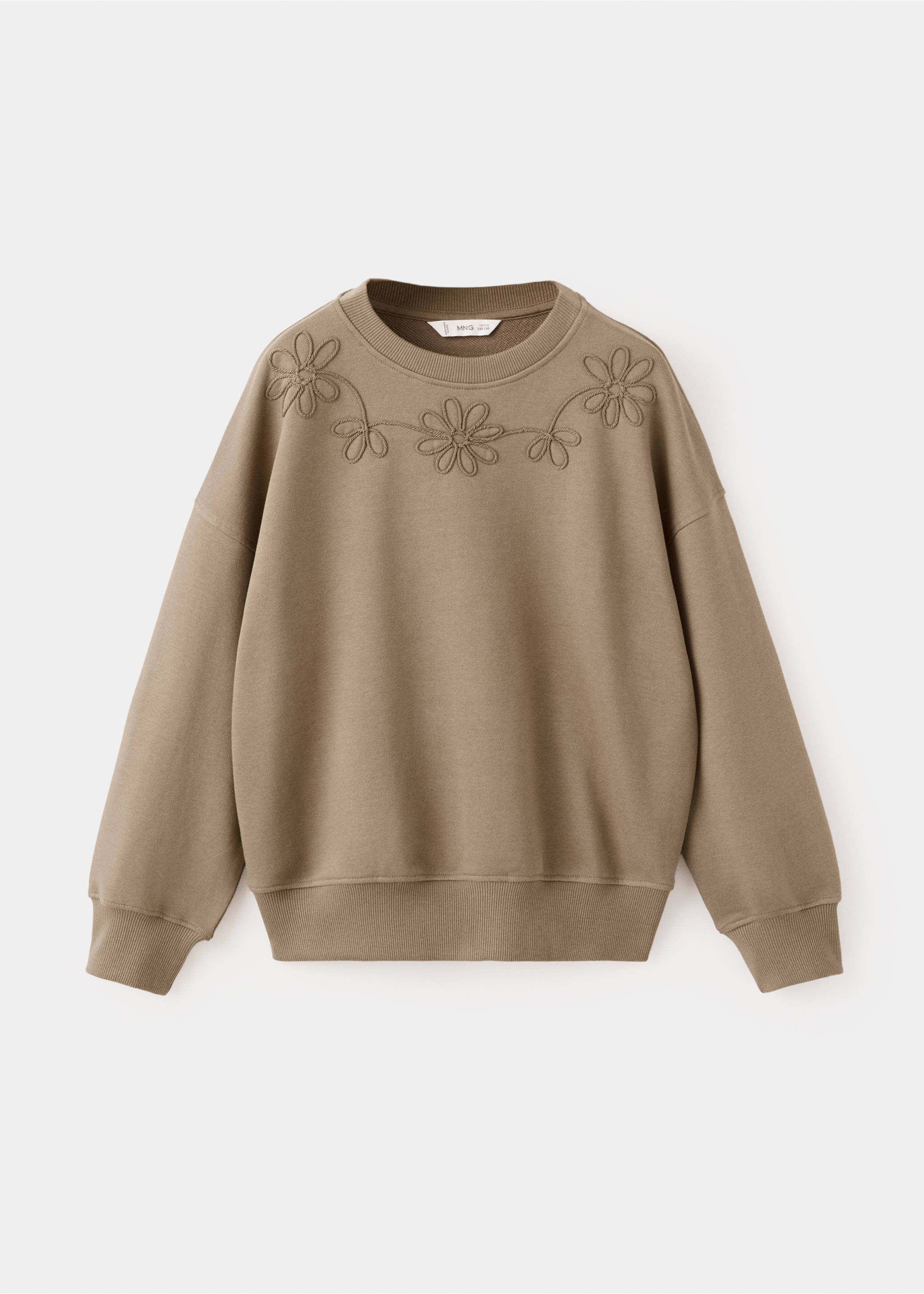 Embroidered detail cotton sweatshirt - Article without model, Brown. Ref: 27073712-00.