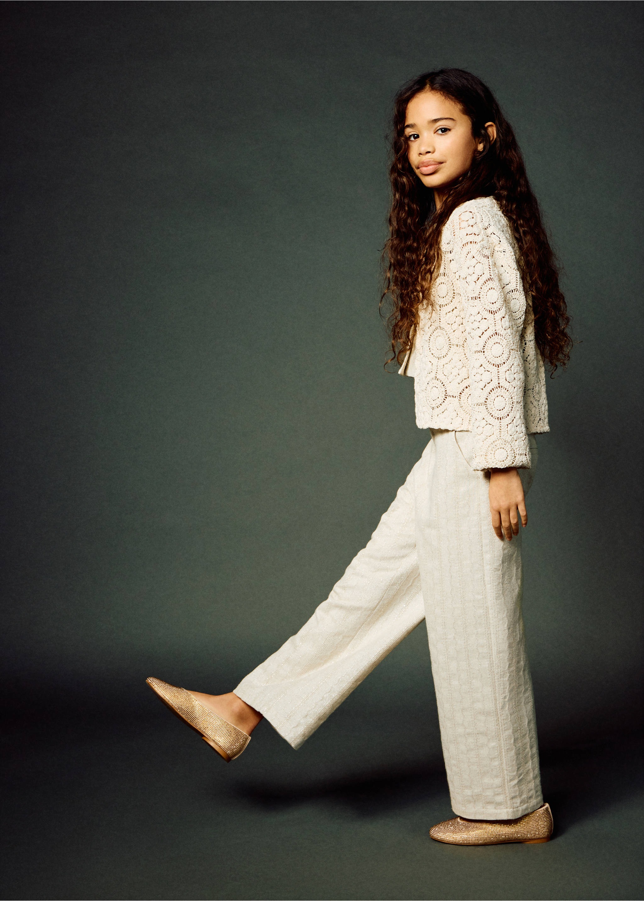 Embroidered wide leg trousers - General plane, Beige. Ref: 27073716-00.