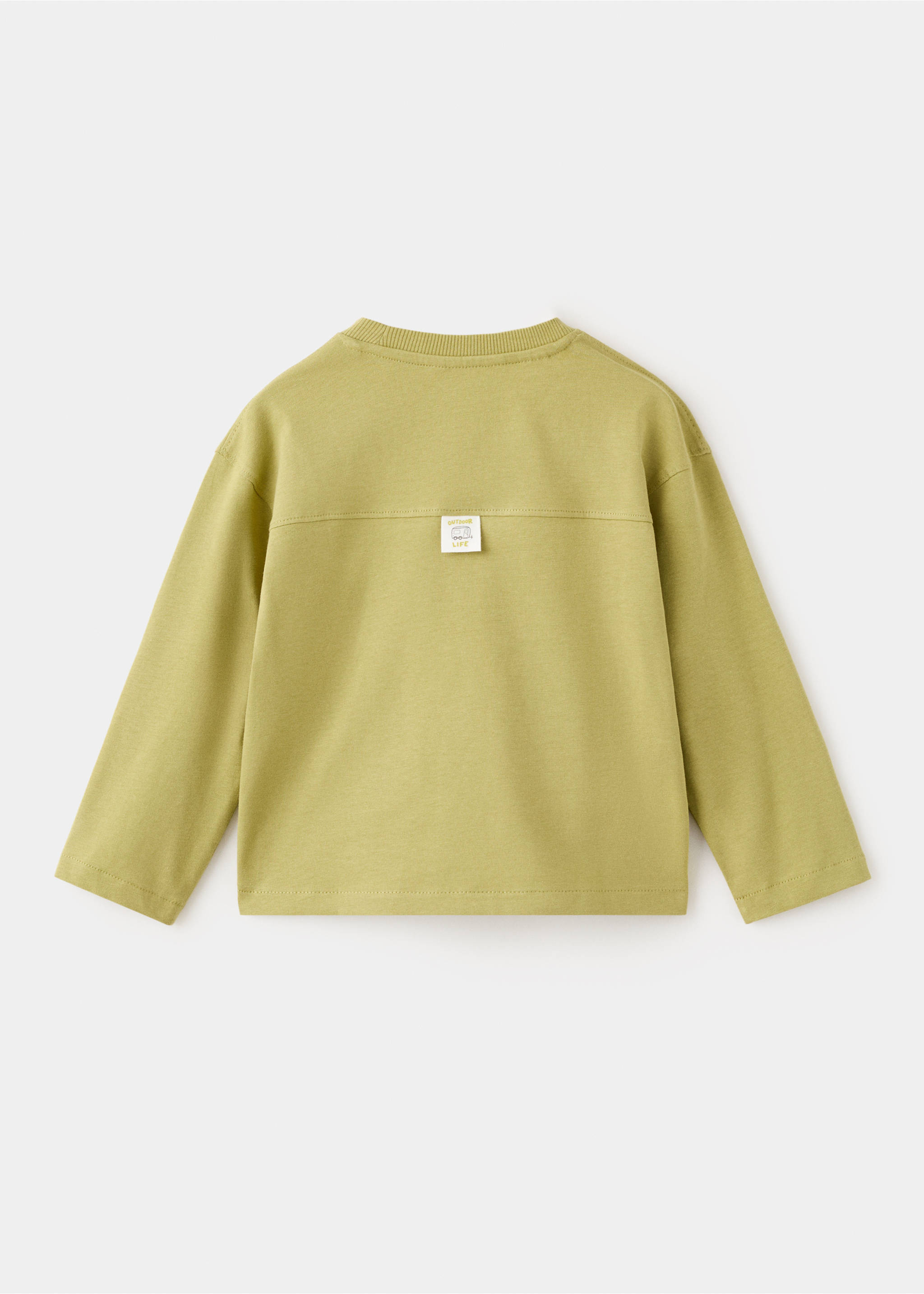 Cotton t-shirt with pocket detail - Reverse of the article, Lime. Ref: 27073723-00.