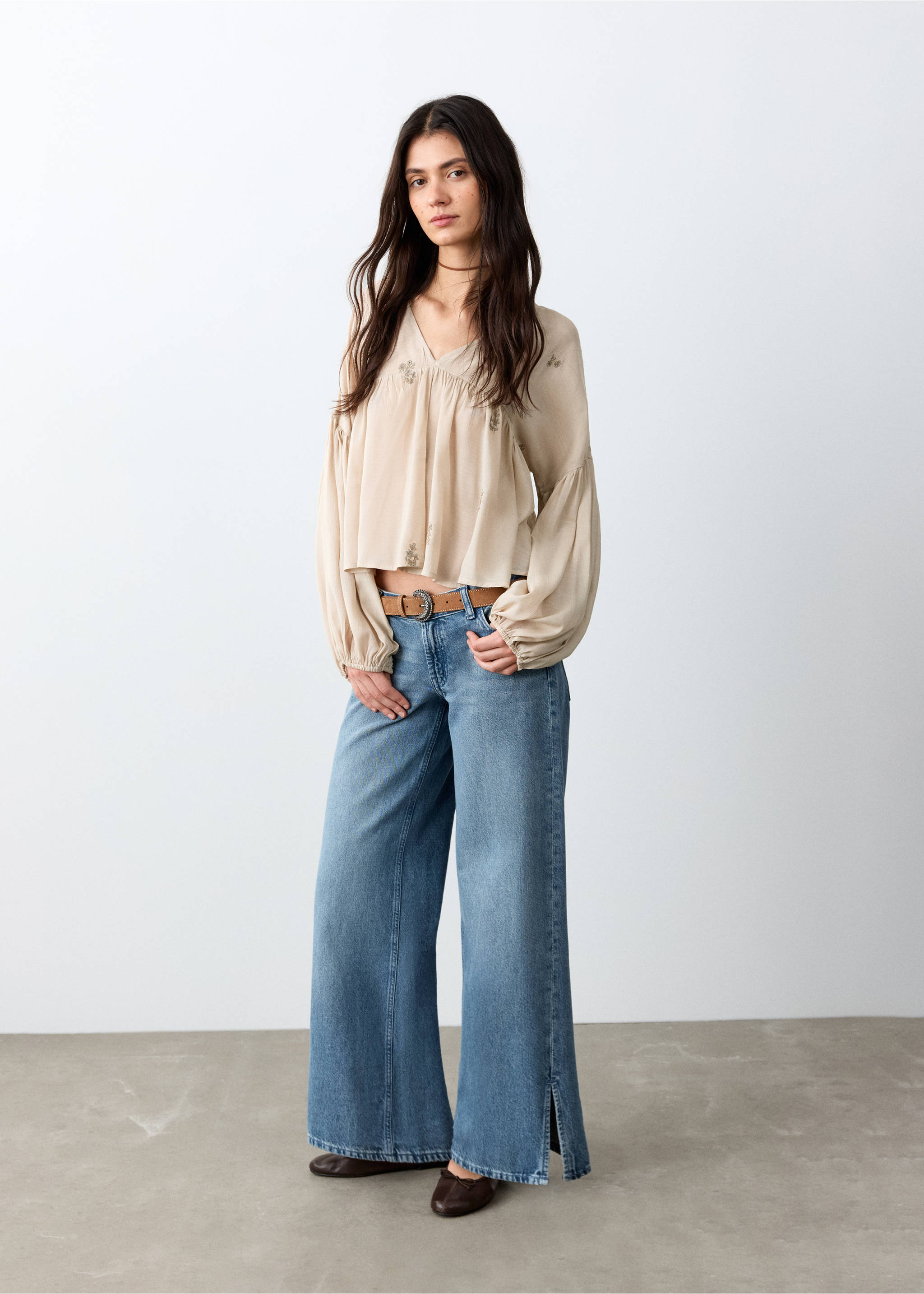 Bead detail blouse - General plane, Beige. Ref: 27073729-00.