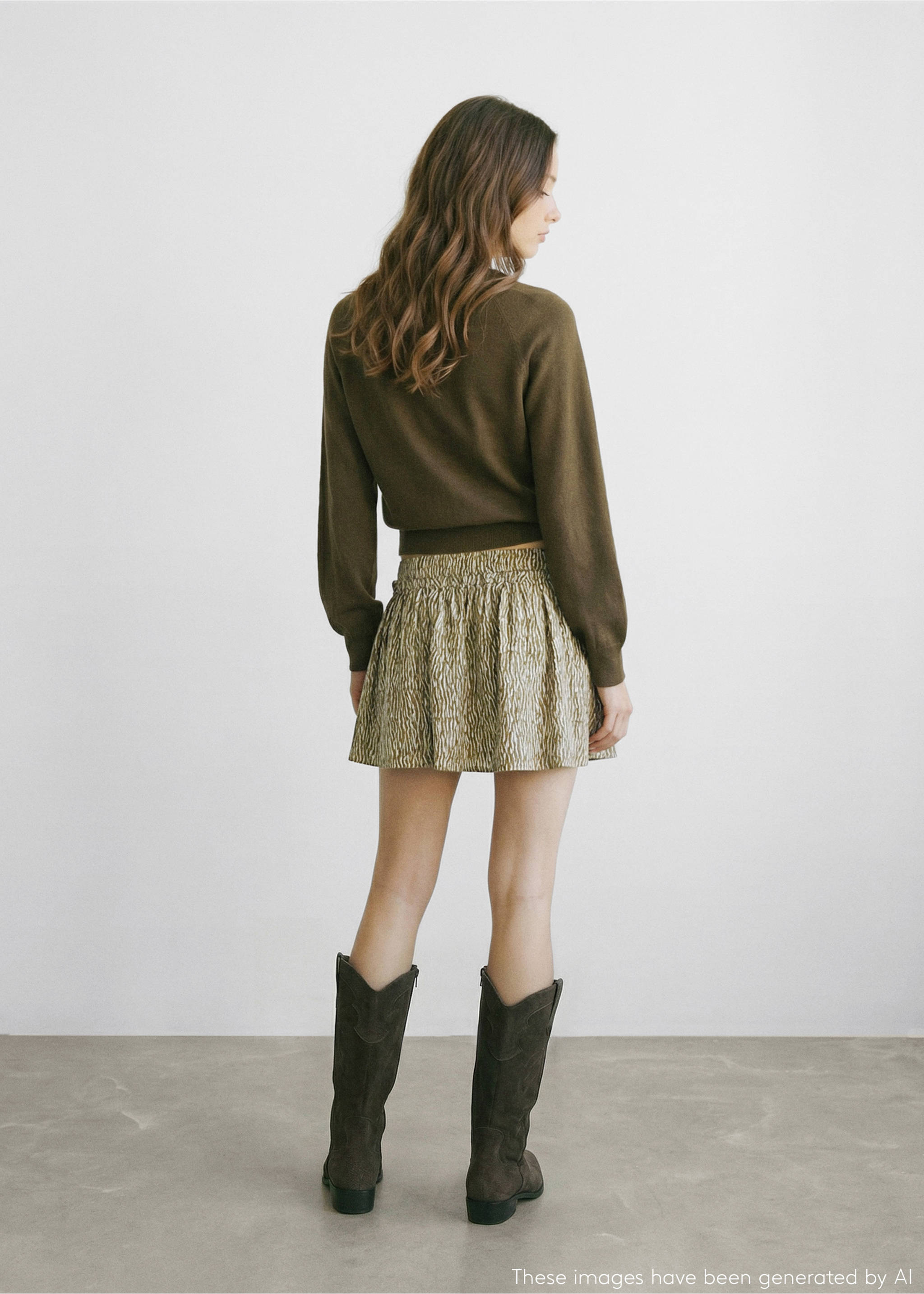 Ruffle printed skirt - Reverse of the article, Khaki. Ref: 27073732-00.