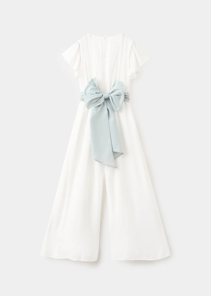 Frilled long jumpsuit — White