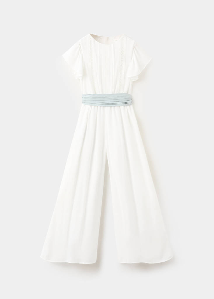 Frilled long jumpsuit — White