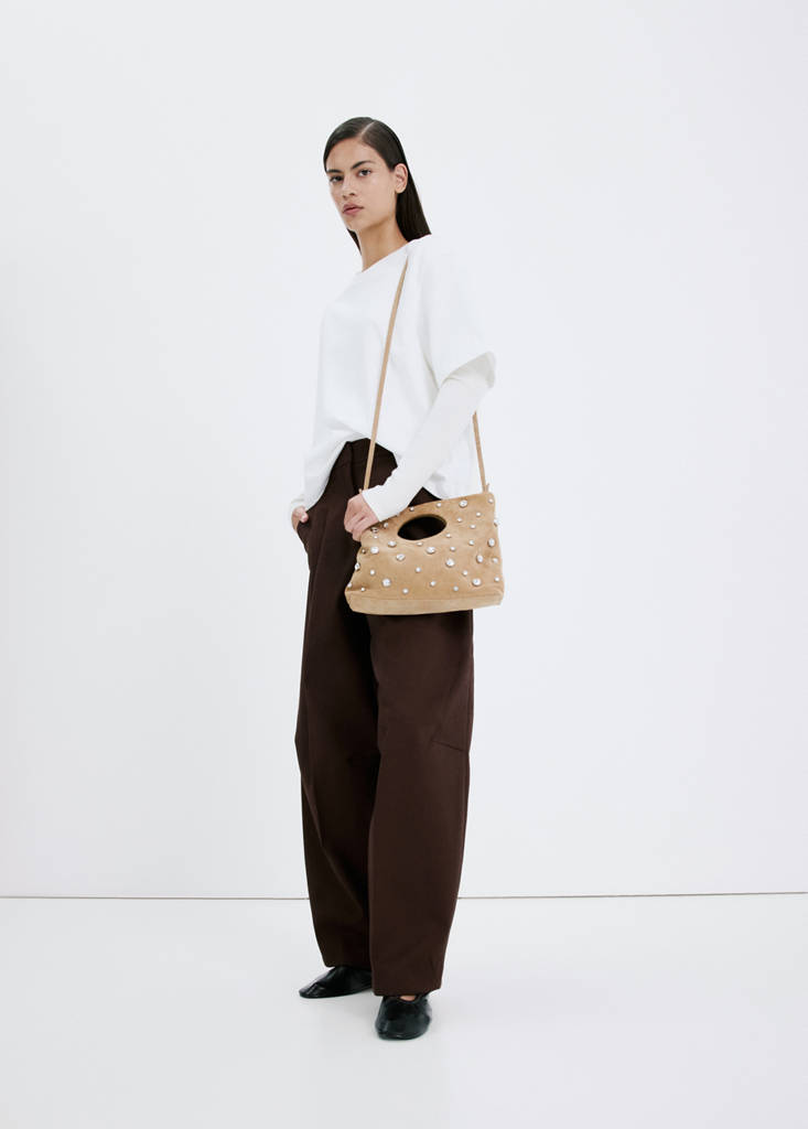 Suede studded handbag — Beige