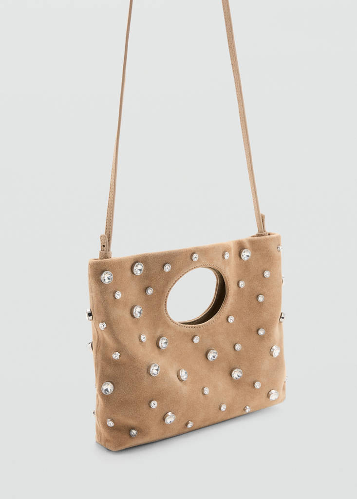 Suede studded handbag — Beige