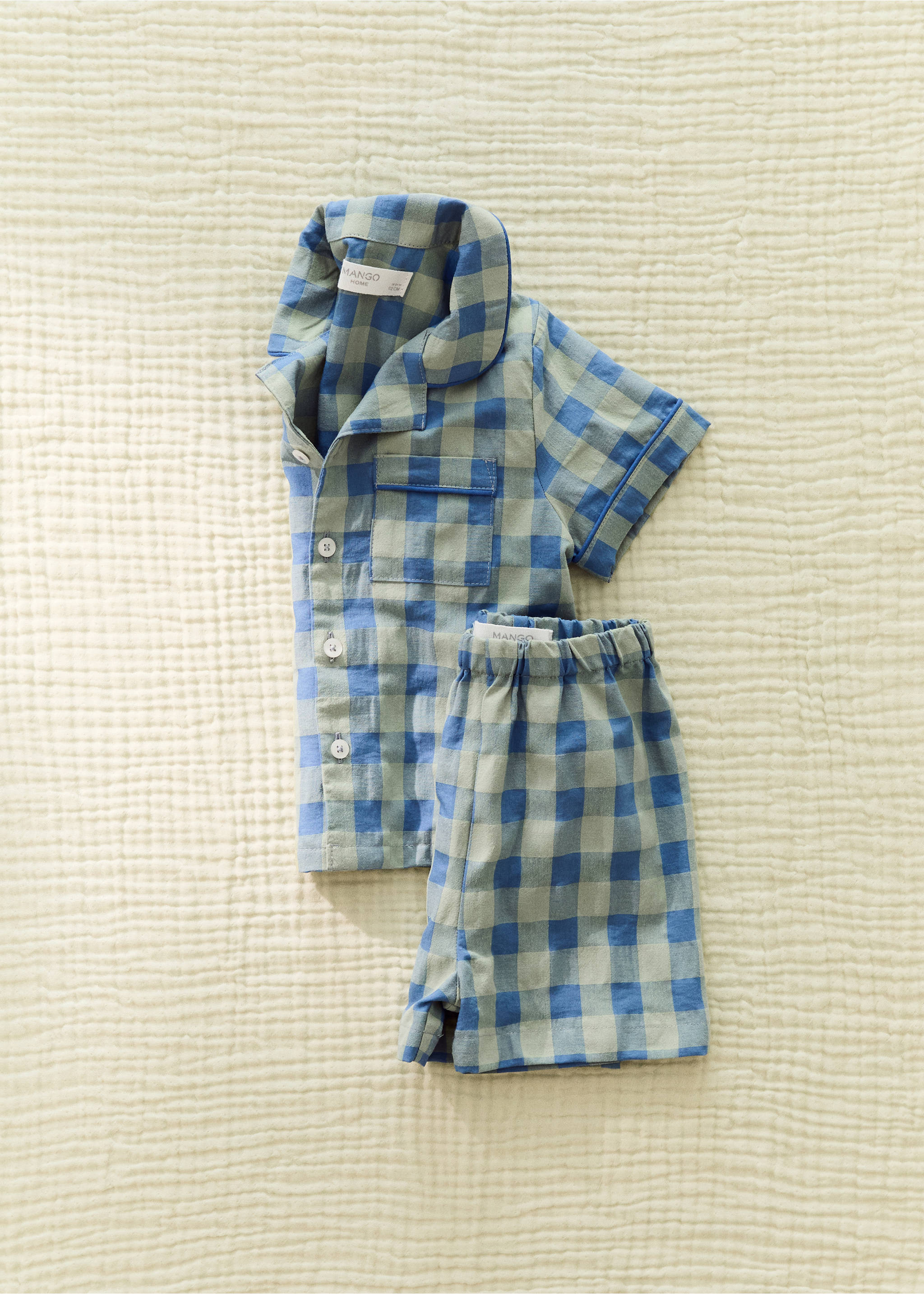 Colorful checkered two-piece children’s pajamas - General plane, Pastel Green. Ref: 27073739-00.