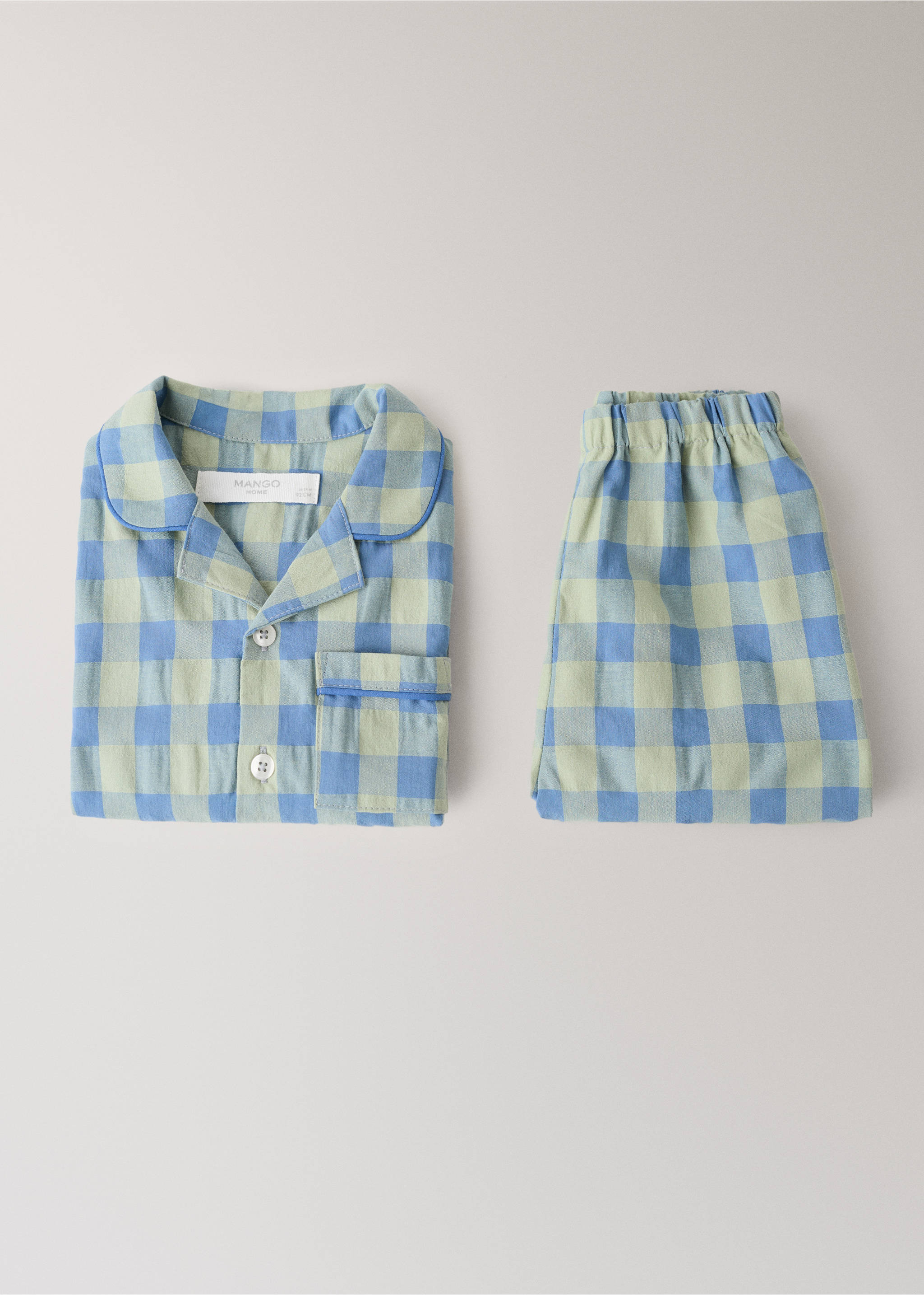 Colorful checkered two-piece children’s pajamas - Details of the article 3, Pastel Green. Ref: 27073739-00.