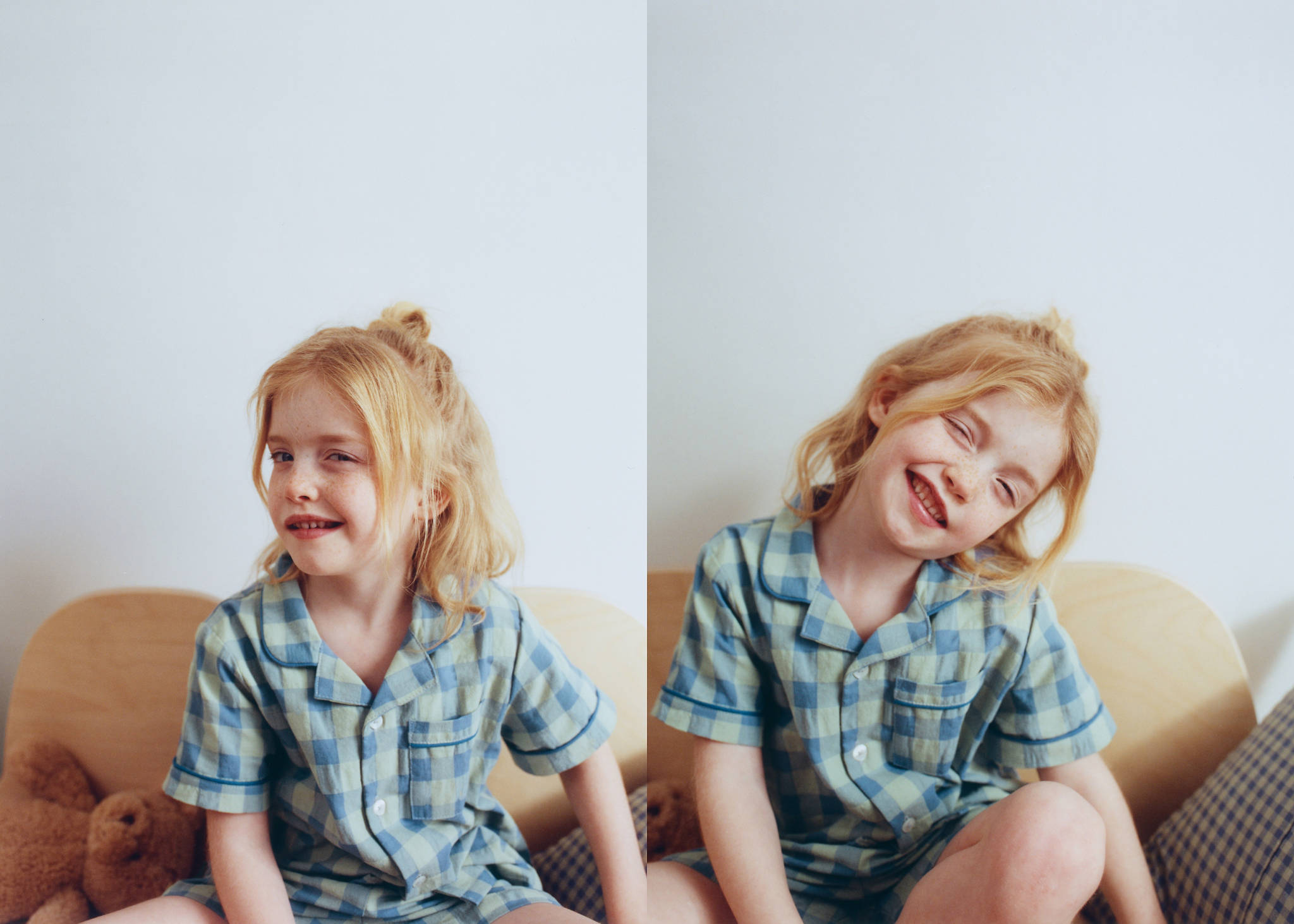 Pijama dos piezas infantil cuadros color - Plano panorámico