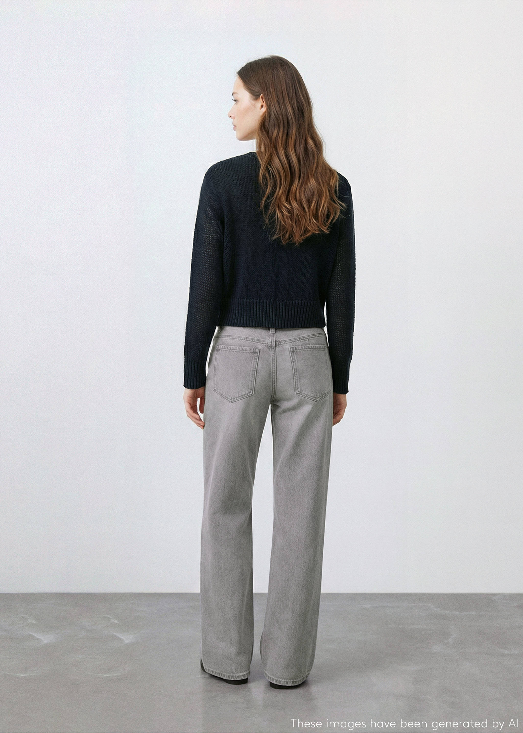 Úpletový svetr s žebrovanými detaily - Zadní strana zboží, Šedá antracit. Ref: 27074047-00.