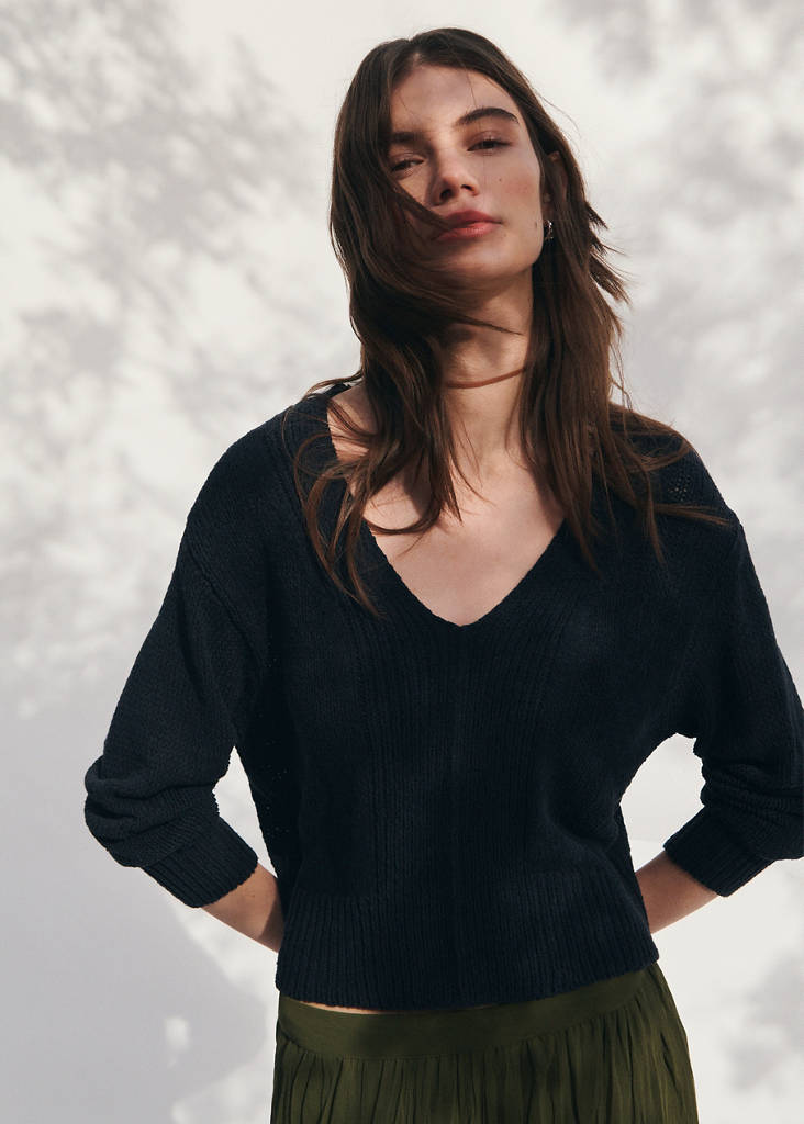 Knitted sweater with ribbed details — Charcoal