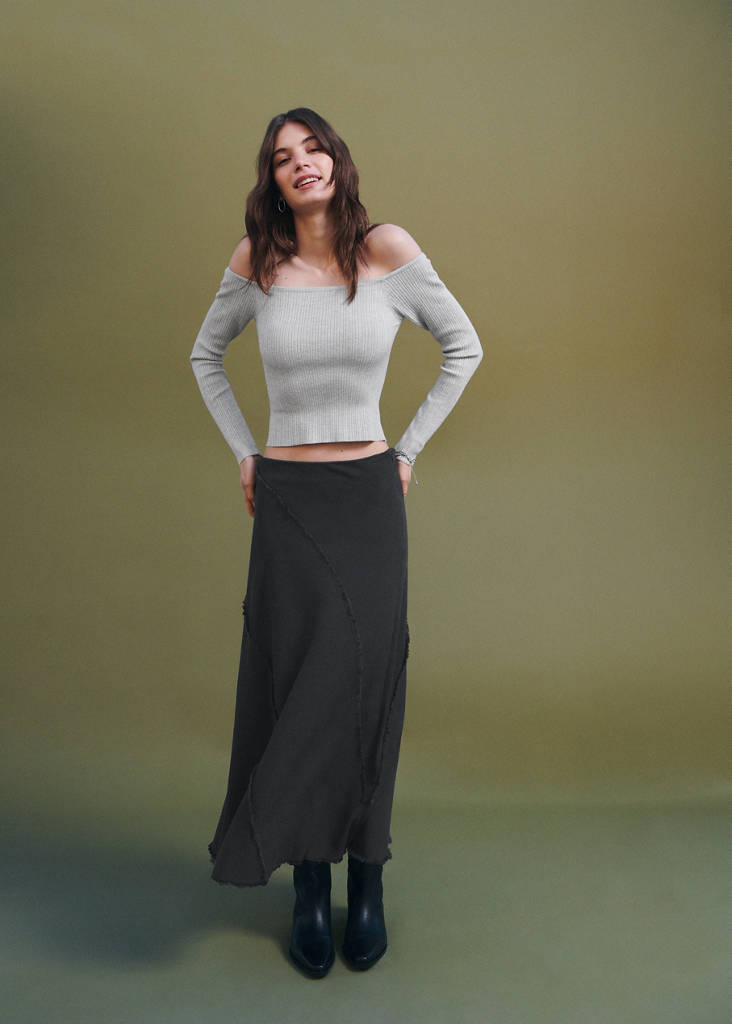 Long skirt with distressed details — Charcoal