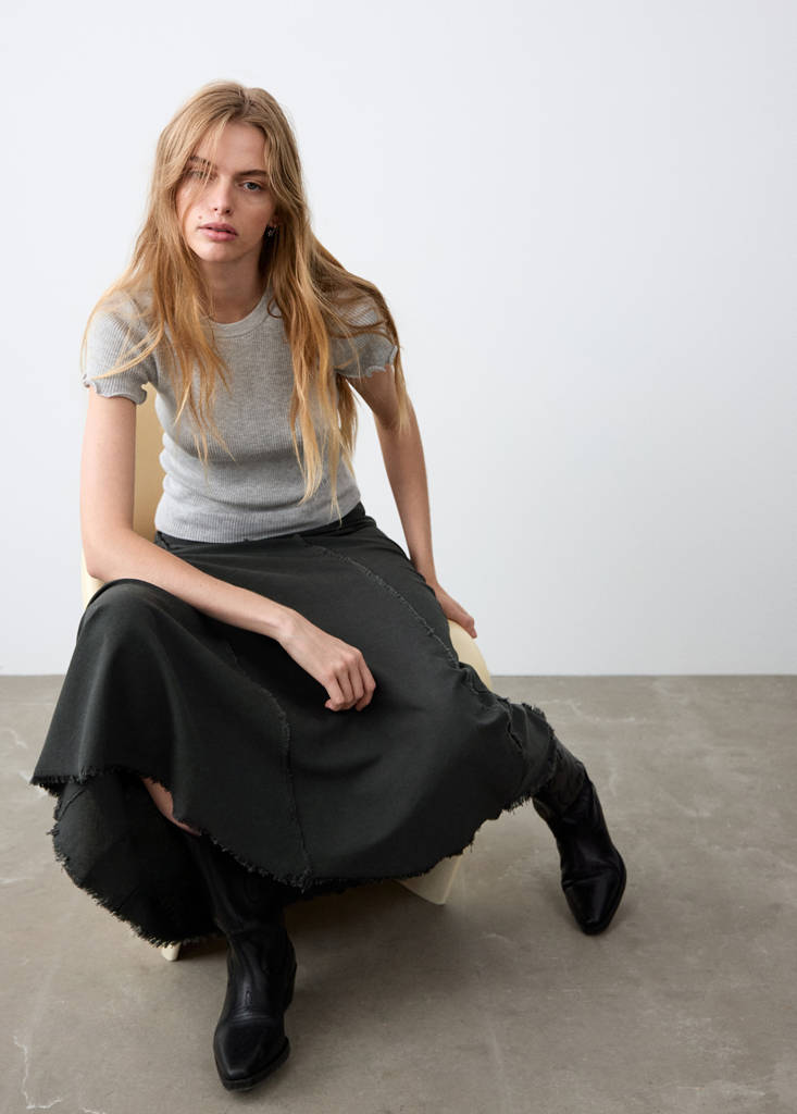 Long skirt with distressed details — Charcoal