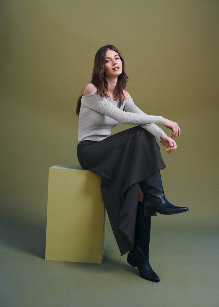 Long skirt with distressed details — Charcoal