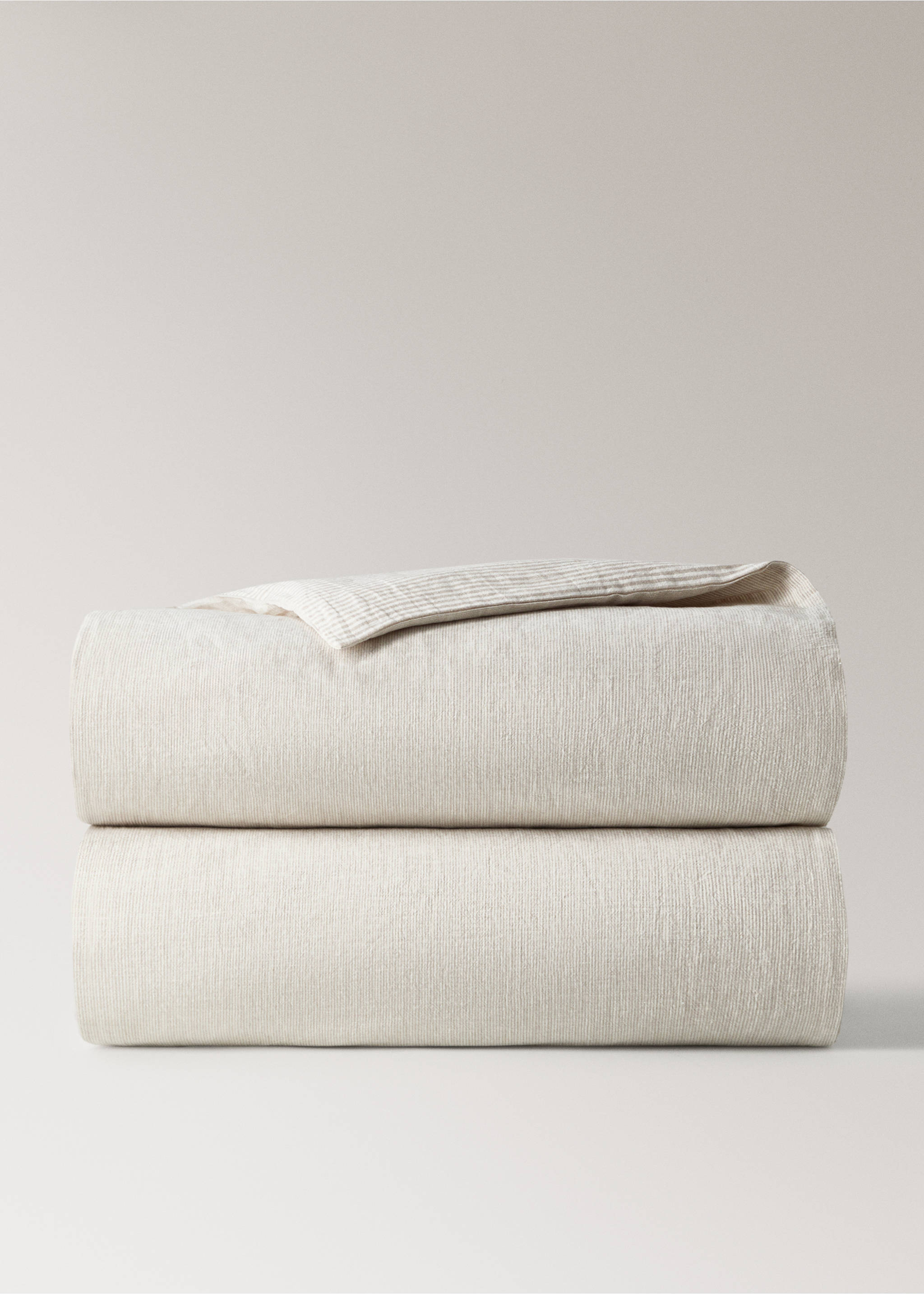 Striped cotton-linen children’s duvet cover for 90-cm bed - Details of the article 3, Sand. Ref: 27074055-00.