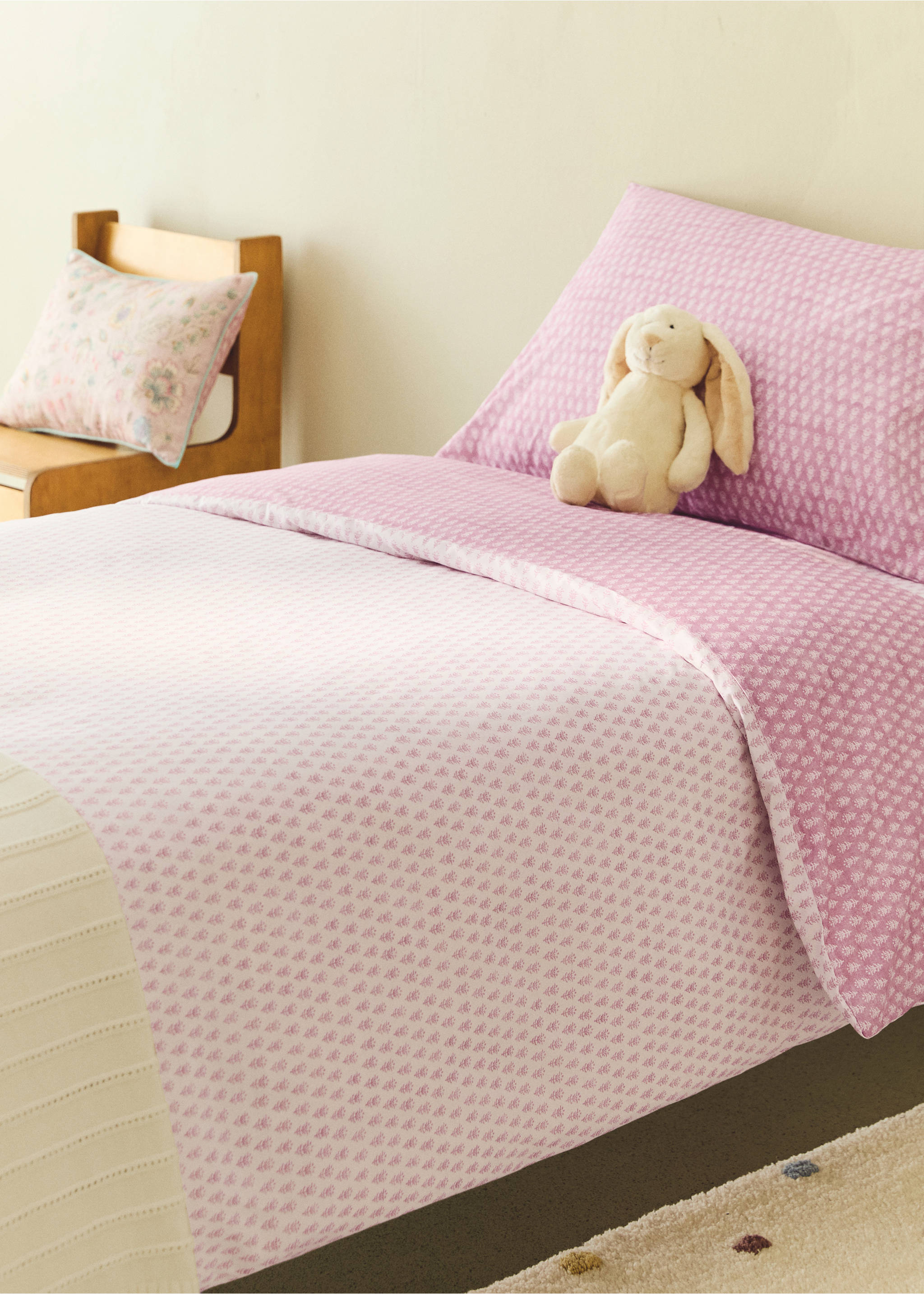 Children's percale cotton duvet cover mini flower 90 cm bed - General plane, Pink. Ref: 27074057-00.