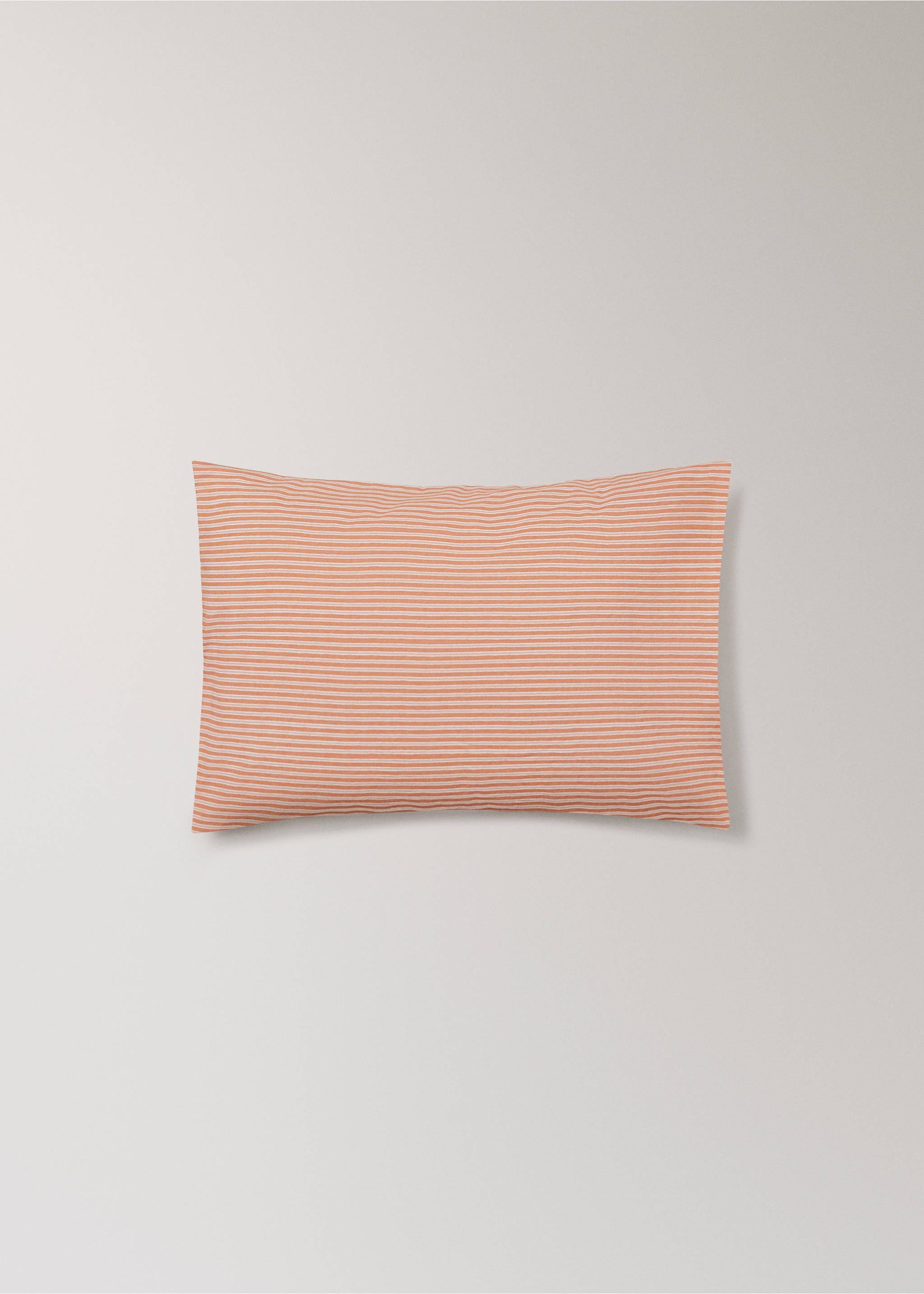 Cot bed pillowcase in cotton percale stripes - Article without model, Russet. Ref: 27074060-00.