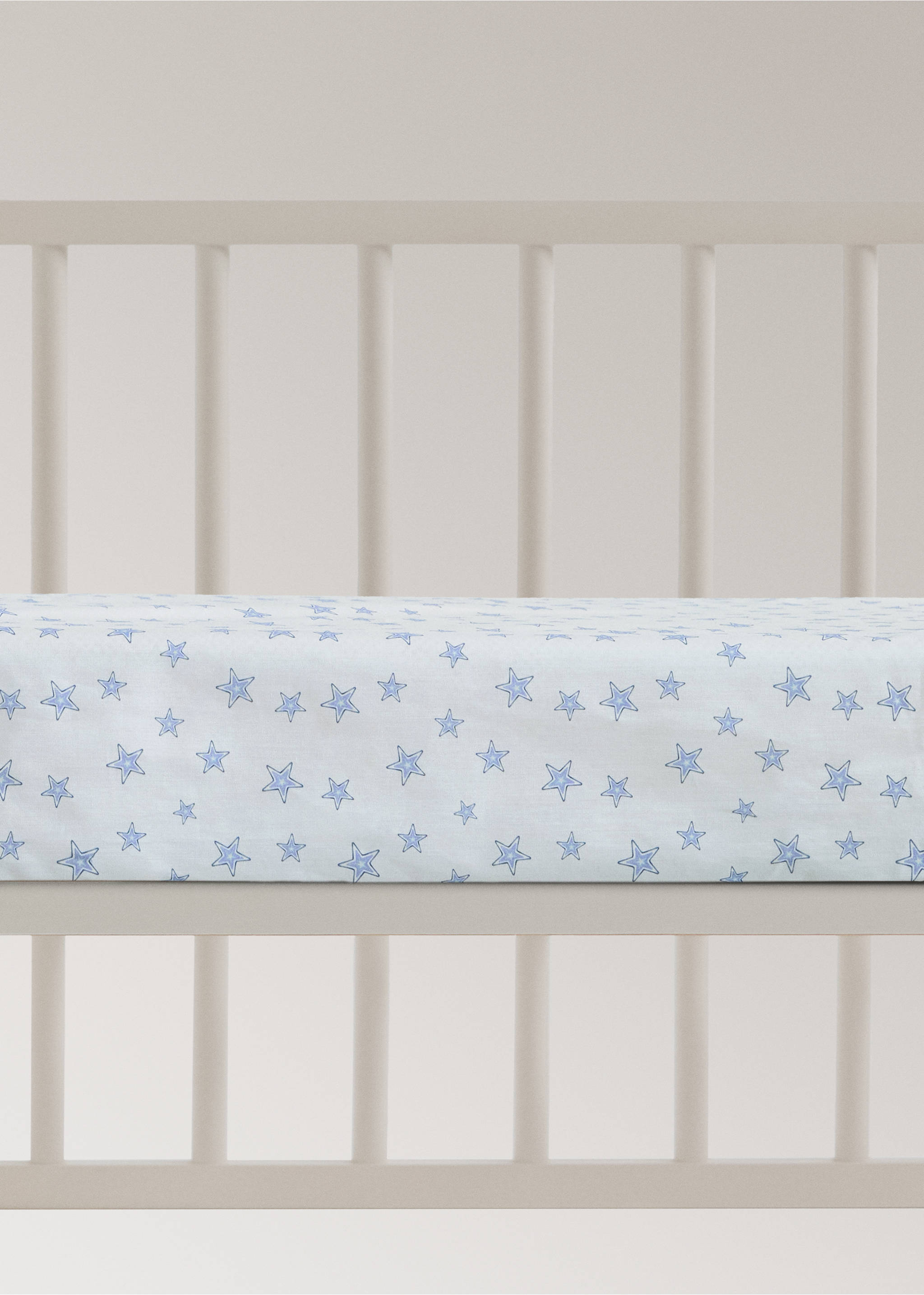 Mini cot fitted sheet in star-patterned percale cotton - Article without model, Blue. Ref: 27074061-00.