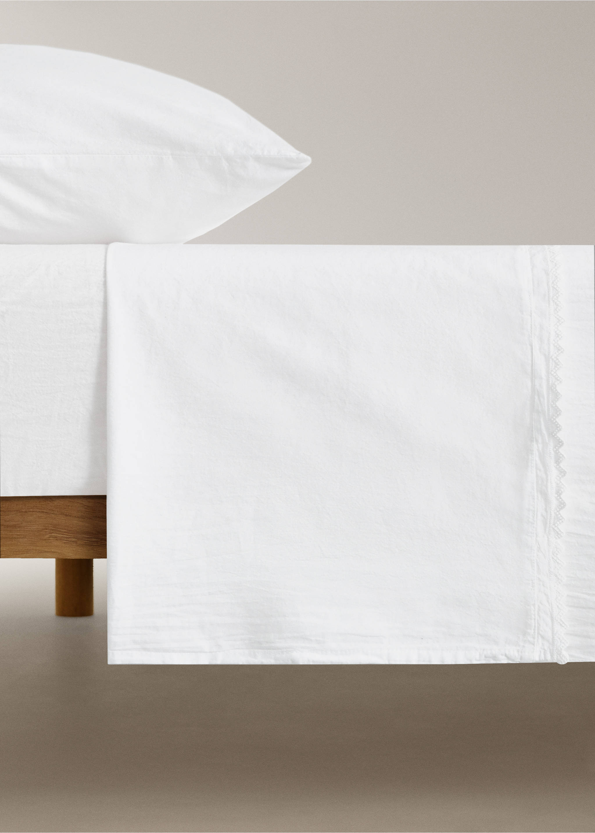 Children's top sheet percale garment-washed Bed 90 cm - Article without model, White. Ref: 27074063-00.