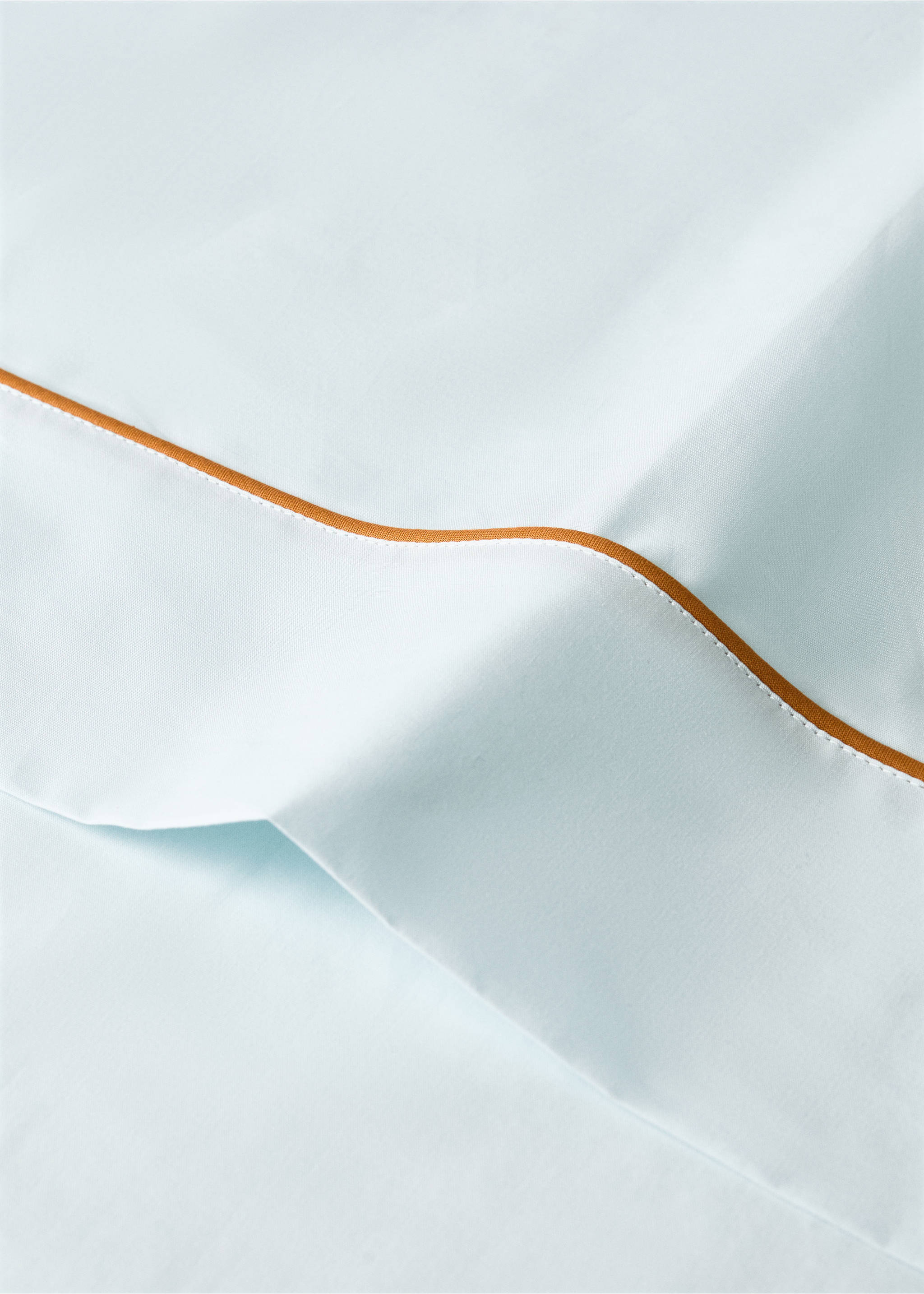 Cot bed top sheet in cotton percale with contrasting piping - Details of the article 1, Aqua Green. Ref: 27074064-00.