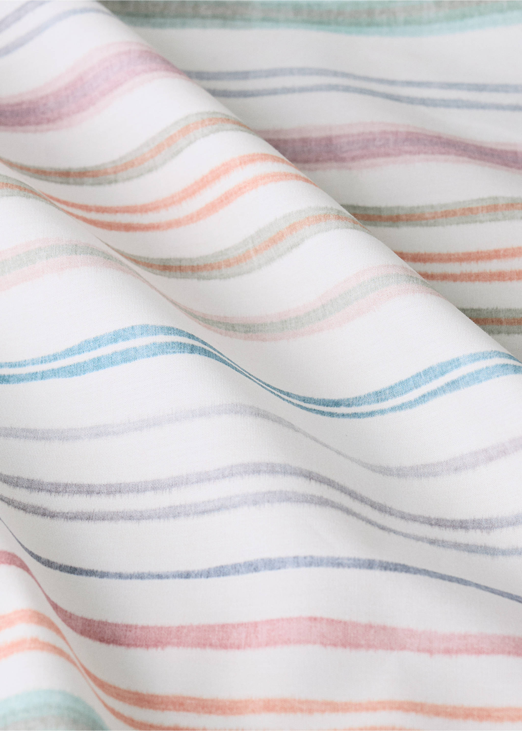 Cot bed top sheet in multicoloured striped percale cotton - Details of the article 2, Green. Ref: 27074065-00.