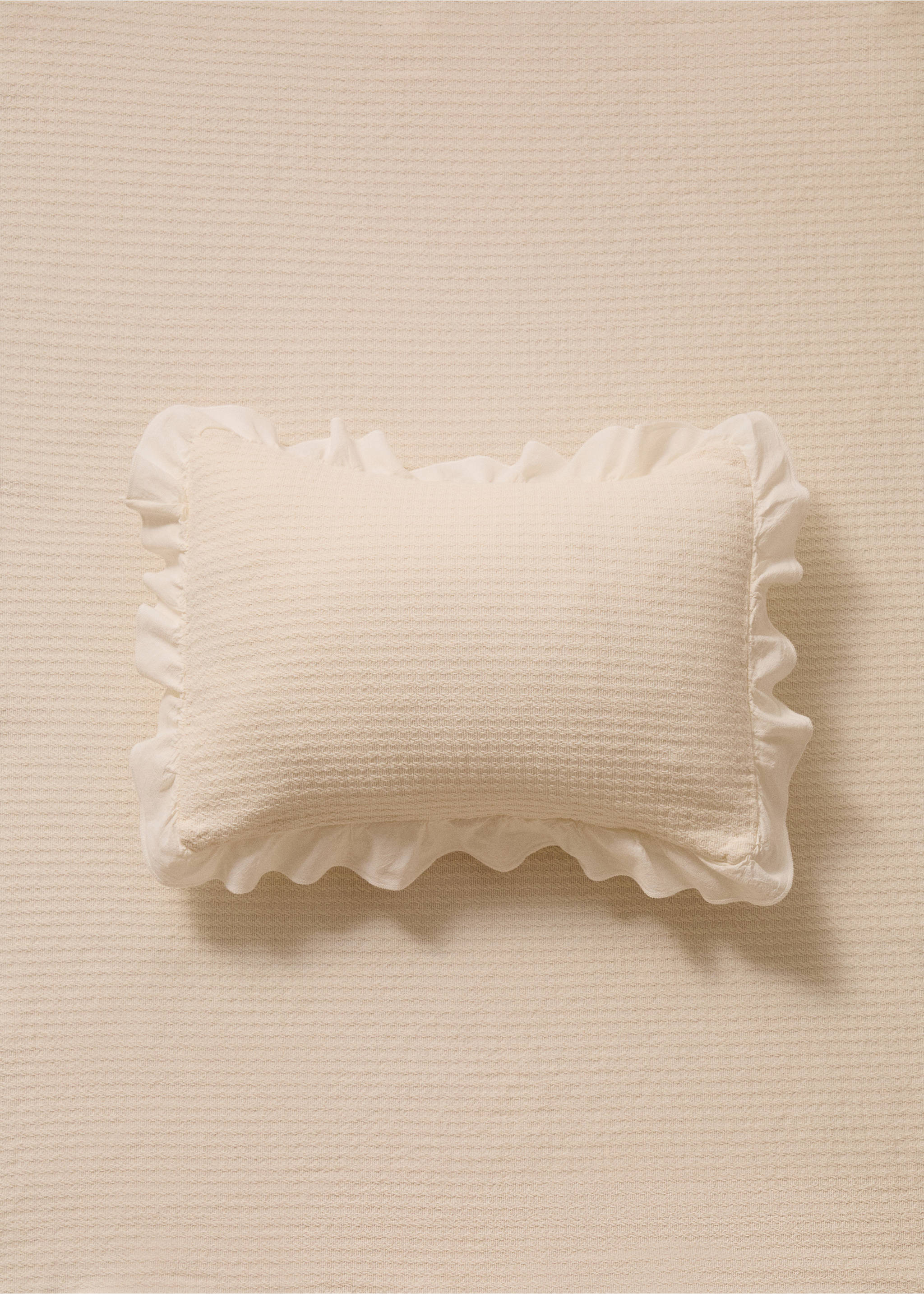 Mini cot cushion cover cotton jacquard ruffle 30x40 cm - General plane, Off White. Ref: 27074069-00.
