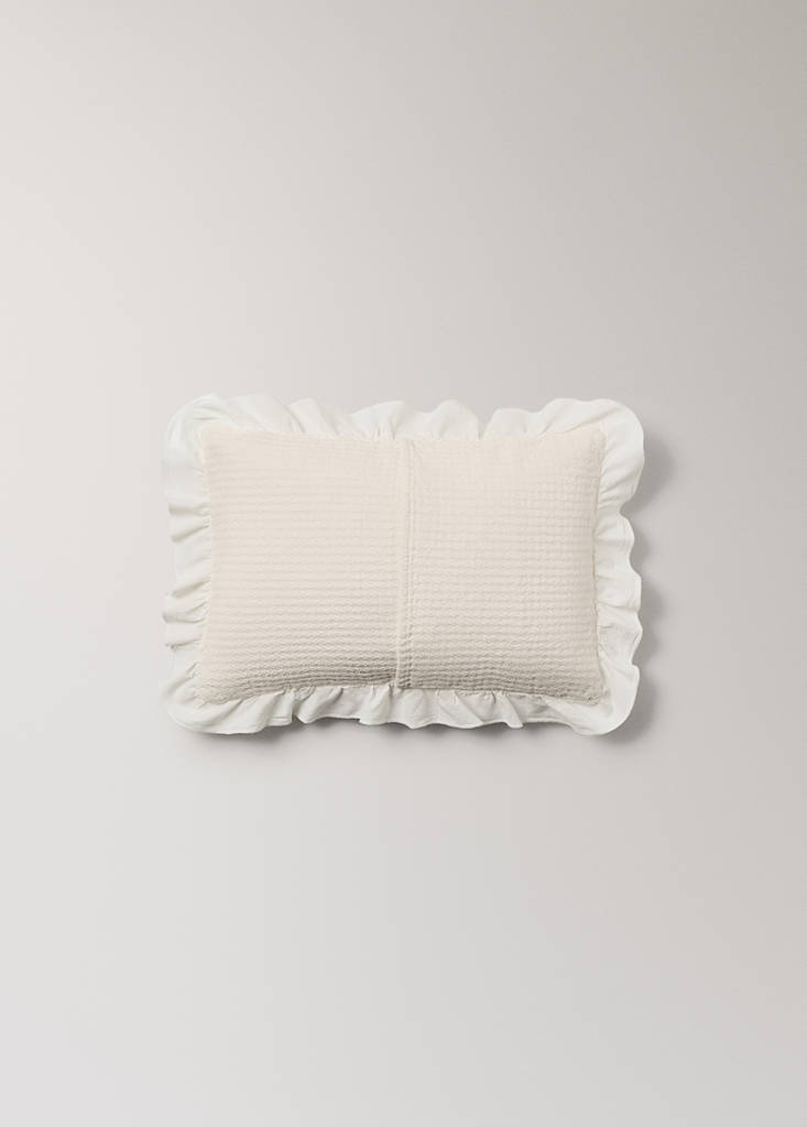 Mini cot cushion cover cotton jacquard ruffle 30x40 cm — Off White