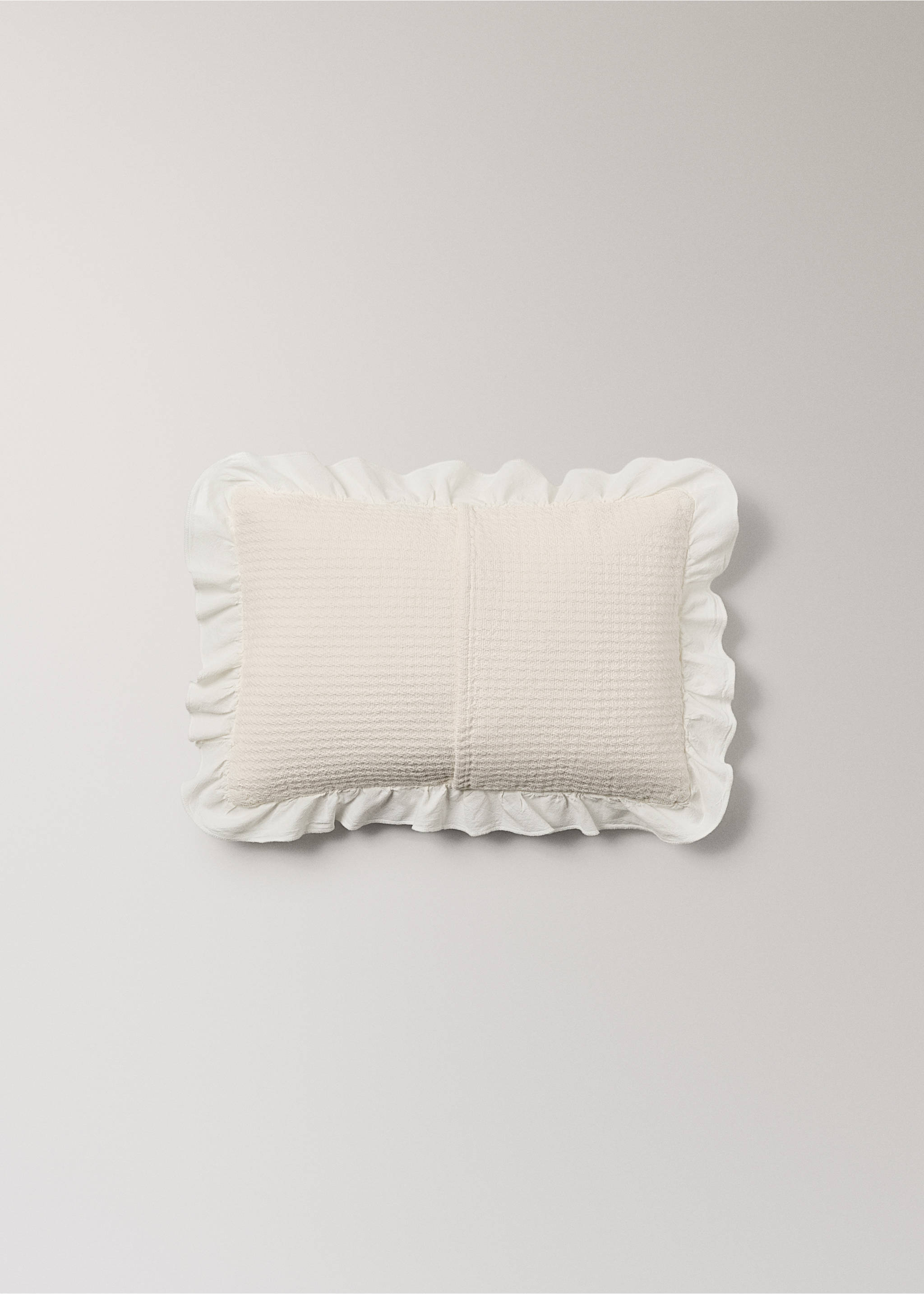 Mini cot cushion cover cotton jacquard ruffle 30x40 cm - Details of the article 1, Off White. Ref: 27074069-00.