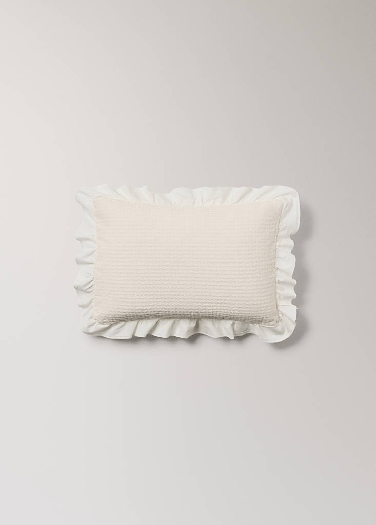Mini cot cushion cover cotton jacquard ruffle 30x40 cm — Off White